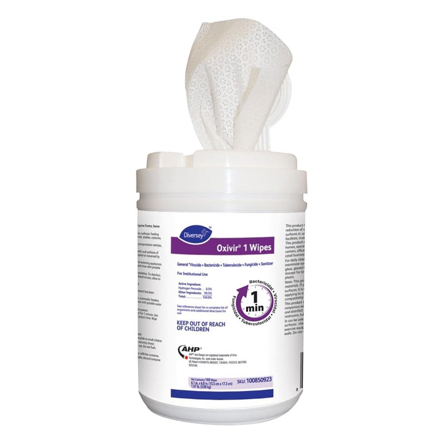 Diversey Oxivir 1 Surface Disinfectant Wipes, 6" x 7", 160 Wipes/Canister, 100850923 thumbnail 10