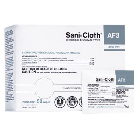 PDI Sani-Cloth AF3 Germicidal Disposable Wipes, Large 5" x 8", Alcohol & Fragrance Free, 50/Pack, H59200 thumbnail 9