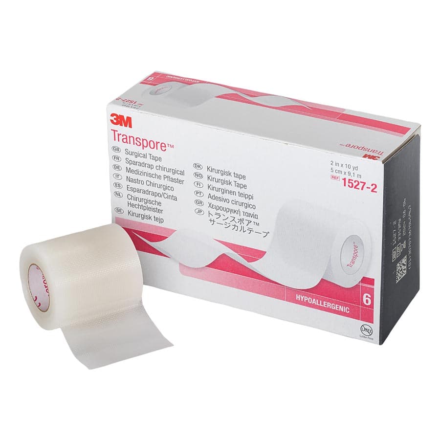 3M Transpore Surgical Tape, Plastic/Polyethylene, 2" x 10 yds, Clear, Non-Sterile, 6/Box, 1527-2 thumbnail 2
