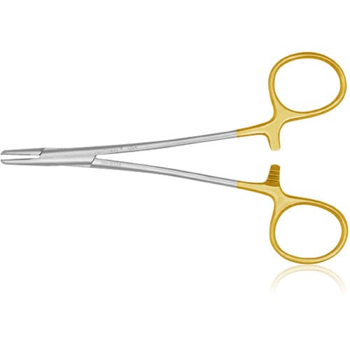 Hu-Friedy Hegar-Baumgartner Perma Sharp® Needle Holder, 14 cm/5.5", Tungsten Carbide Tips, Serrated, Gold-Plated Ring Handles, NH5034 thumbnail 5