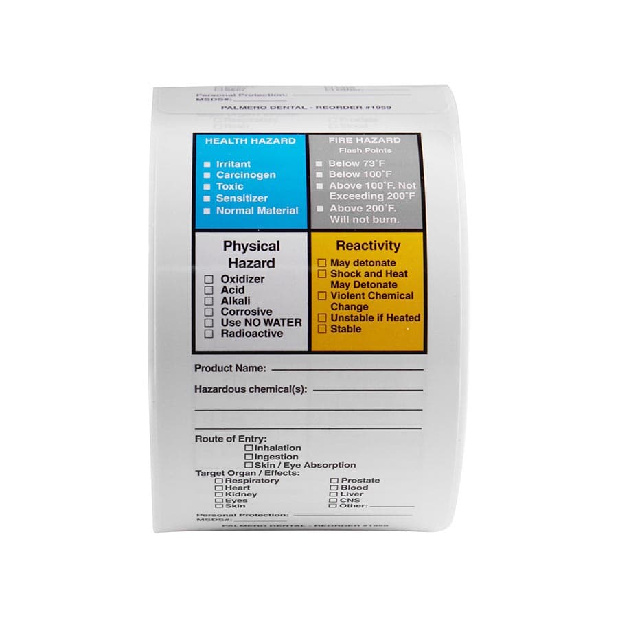 Palmero Hazardous Material Labels, 2.25" x 4", OSHA Compliance, Roll of 100, Item #1959 thumbnail 2