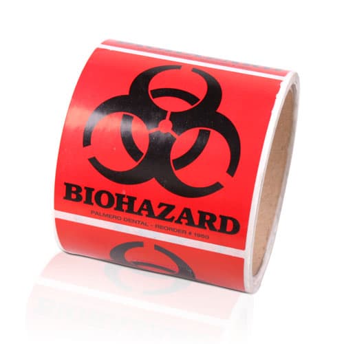 Palmero Biohazard Warning Labels, 3" x 3", Black on Red, 100/Roll, 1960 thumbnail 4