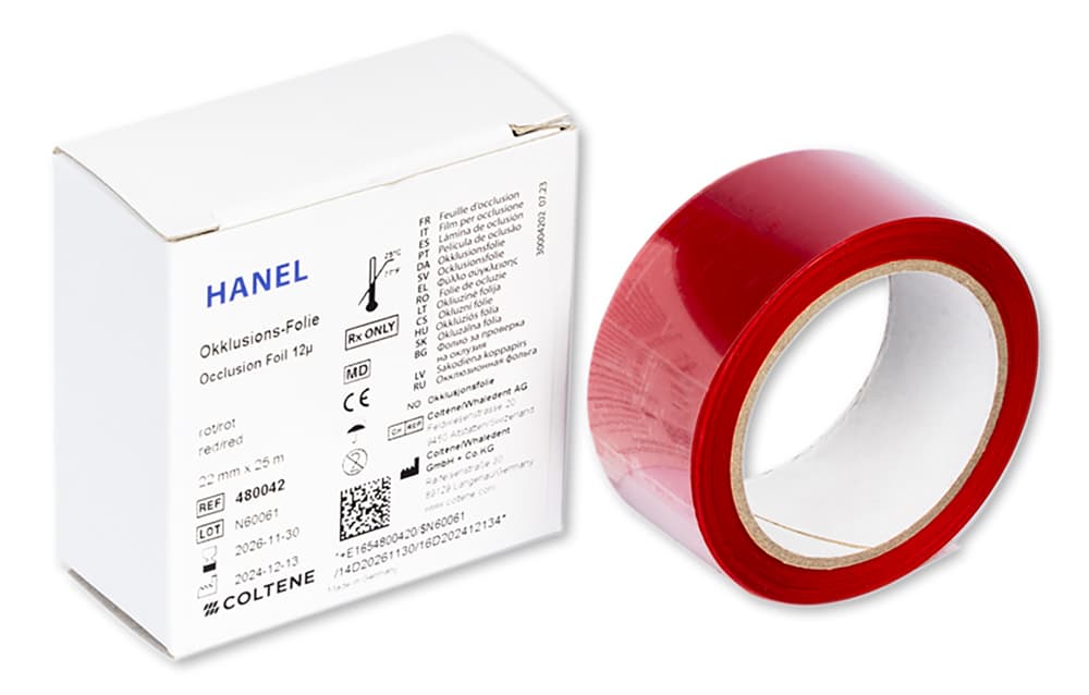 Hanel Occlusion Foil, Two-Sided Red, 12 Microns, 80 mm x 25 m Roll (3-1/8" x 82 ft) - Hanel Occlusion Foil 12AA 2Sided Red 80mm 25m - Image 1