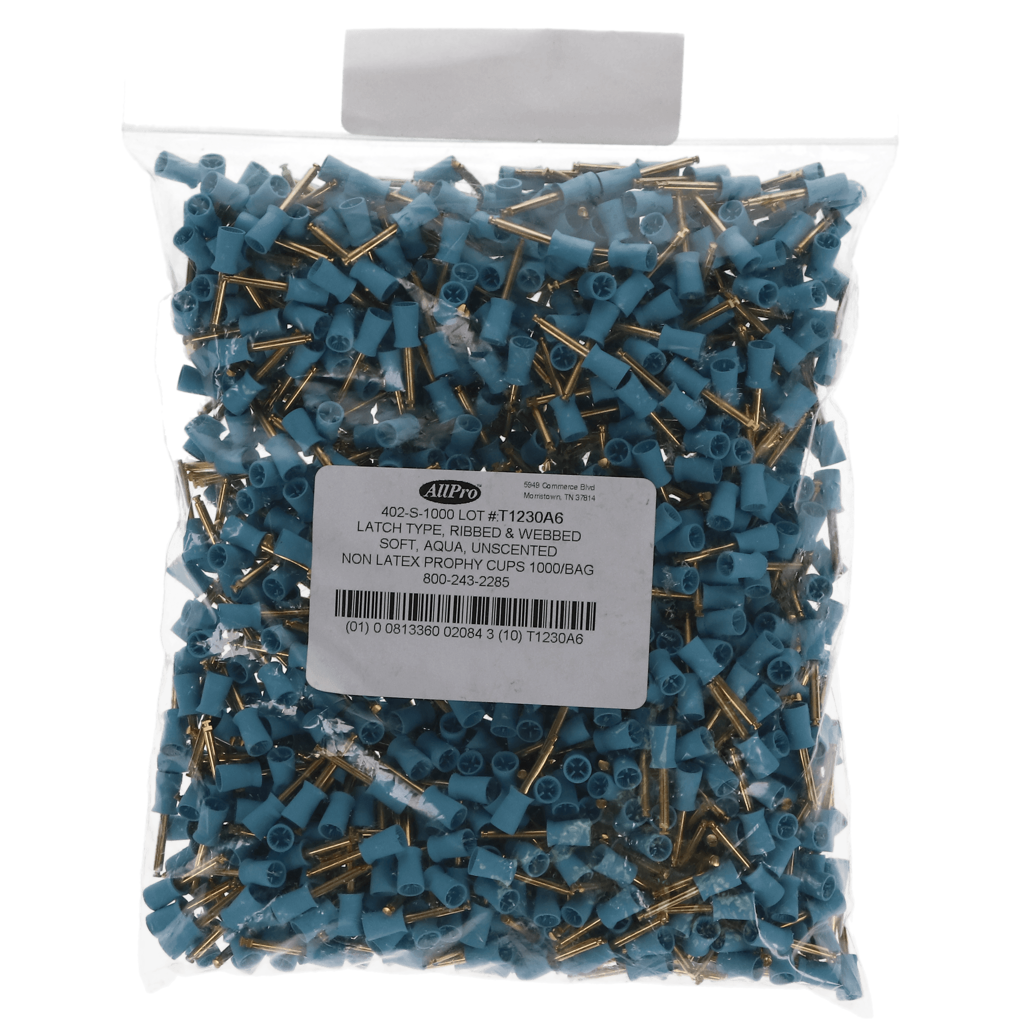 Allpro Latch-Type Prophy Cups, Non-Latex, Ribbed/Webbed, Soft Aqua, Unscented, 1000/Pk, 402-S-1000 thumbnail 5