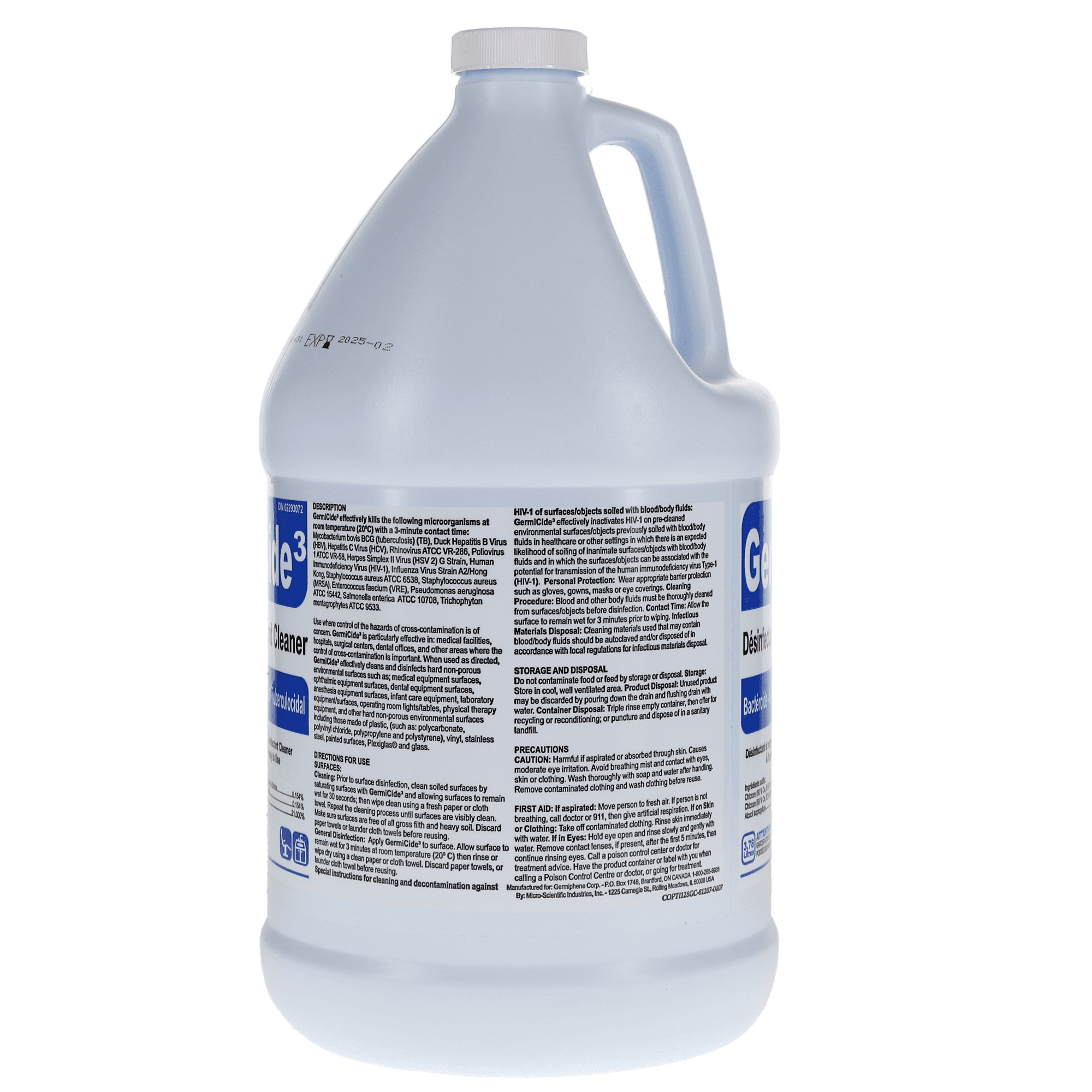 GermiCide 3 Broad-Spectrum Multi-Surface Disinfectant, 3.78 L Bottle, Unscented, 1/Pk, GERMI-3XXL thumbnail 2
