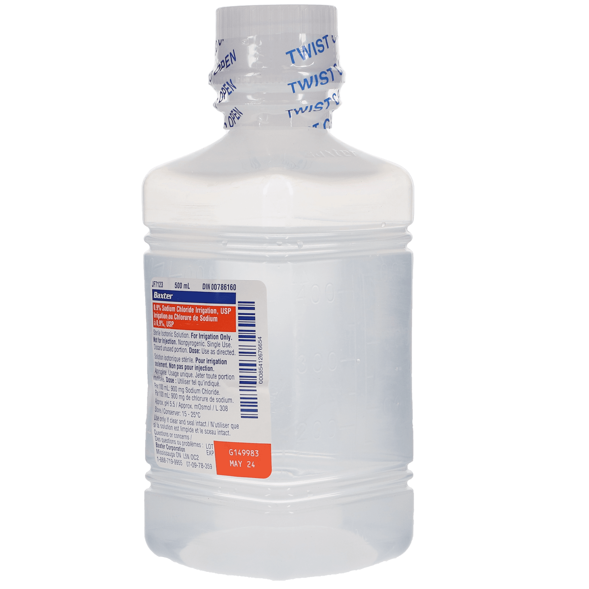 Baxter 0.9% Sodium Chloride (NaCl) Saline Irrigation, USP, Pour Bottle, 500 ml, Sterile, 1/Bottle, JF7633 thumbnail 2