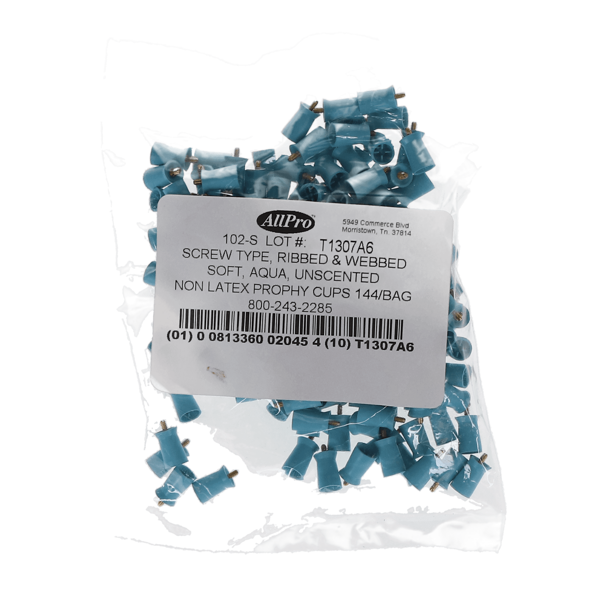 Allpro Non-Latex Prophy Cups, Screw Type, Ribbed & Webbed, Soft Aqua, Unscented, 1000/Pk, 102-S-1000 thumbnail 4