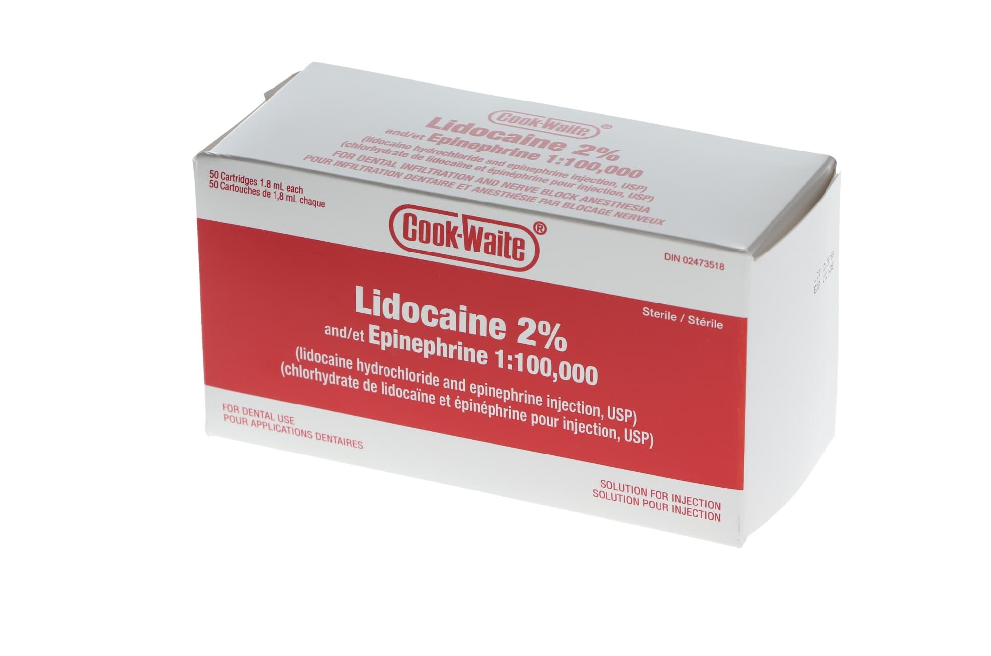 Cook-Waite Lidocaine HCl 2% with Epinephrine 1:100,000, 1.8 ml Dental Cartridges, Red, 50/Pk, 99168 thumbnail 4