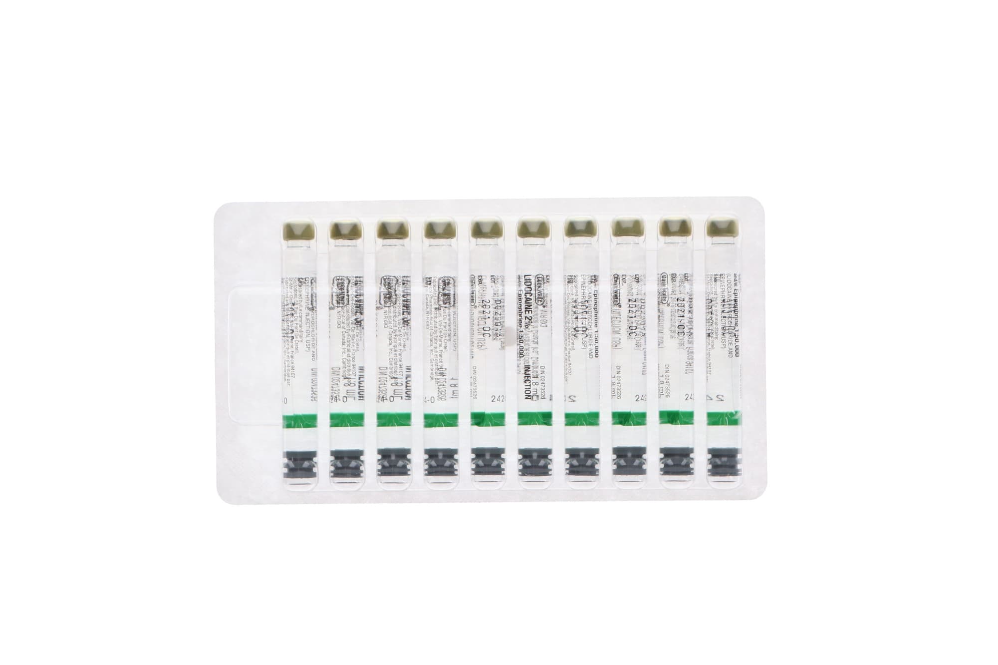 Cook-Waite Lidocaine HCl 2% with Epinephrine 1:50,000, 1.8 ml Dental Cartridges, Green, 50/Pk, 99170 - Cook-Waite, Lidocaine HCl 2%, with Epinephrine, 1:50,000, 1.8 ml, Green, 50/Pk, 99170 - Image 1