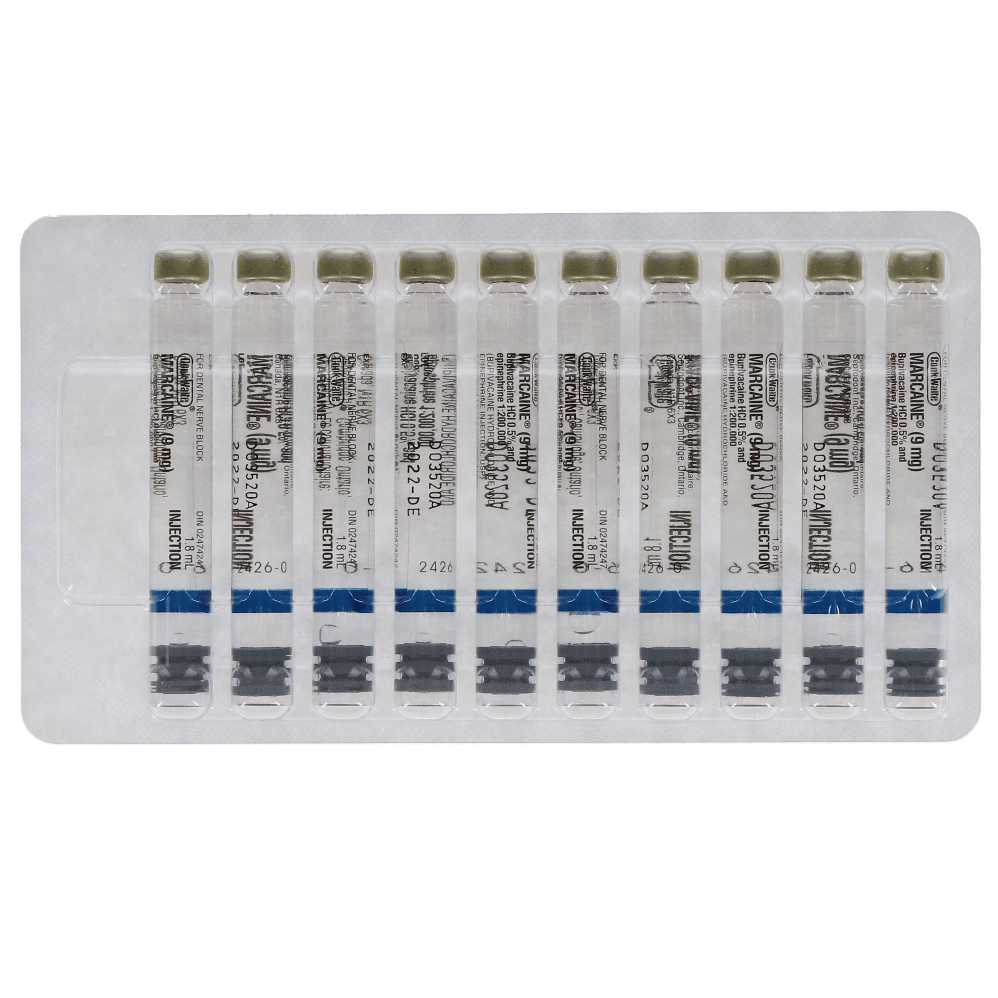 Cook-Waite Marcaine Bupivacaine HCl 0.5% with Epinephrine 1:200,000, 1.8 mL Dental Cartridges, 50/Pk, 99188 thumbnail 2