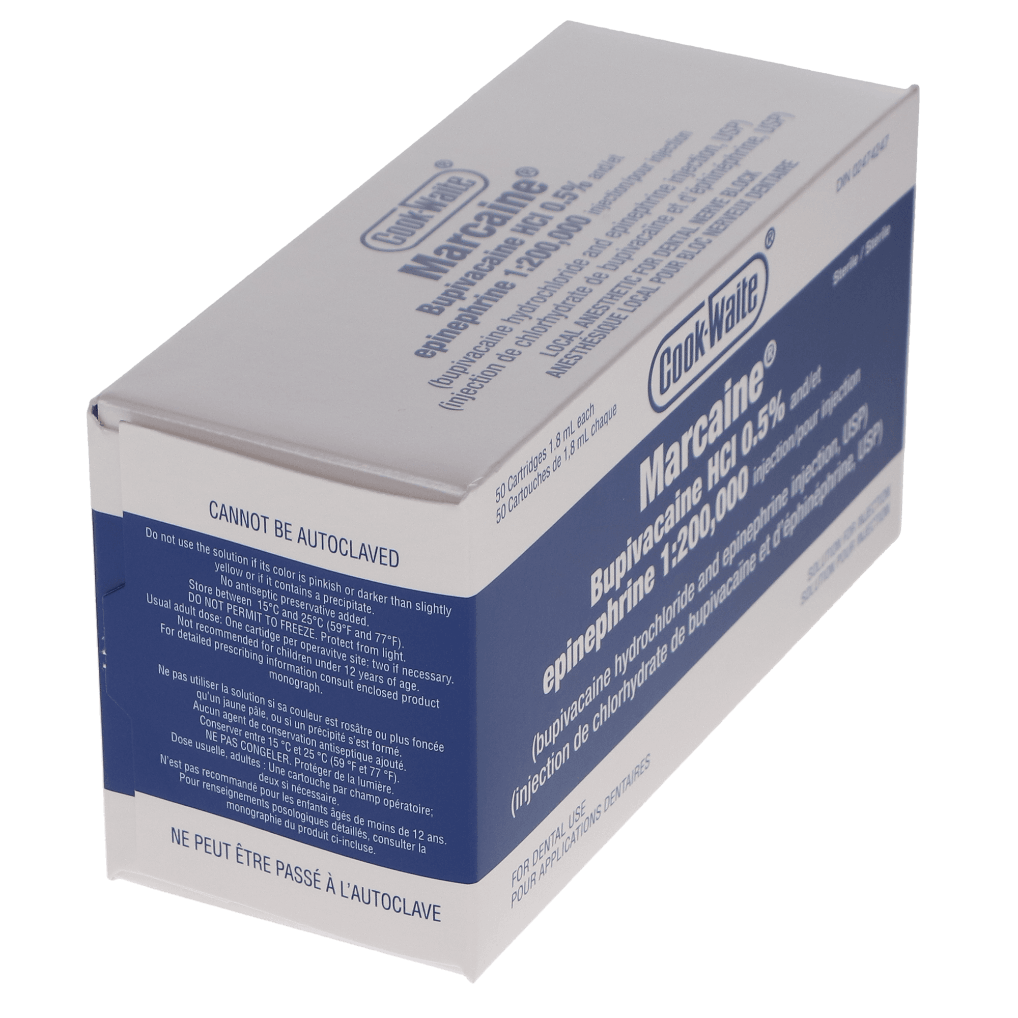 Cook-Waite Marcaine Bupivacaine HCl 0.5% with Epinephrine 1:200,000, 1.8 mL Dental Cartridges, 50/Pk, 99188 thumbnail 3