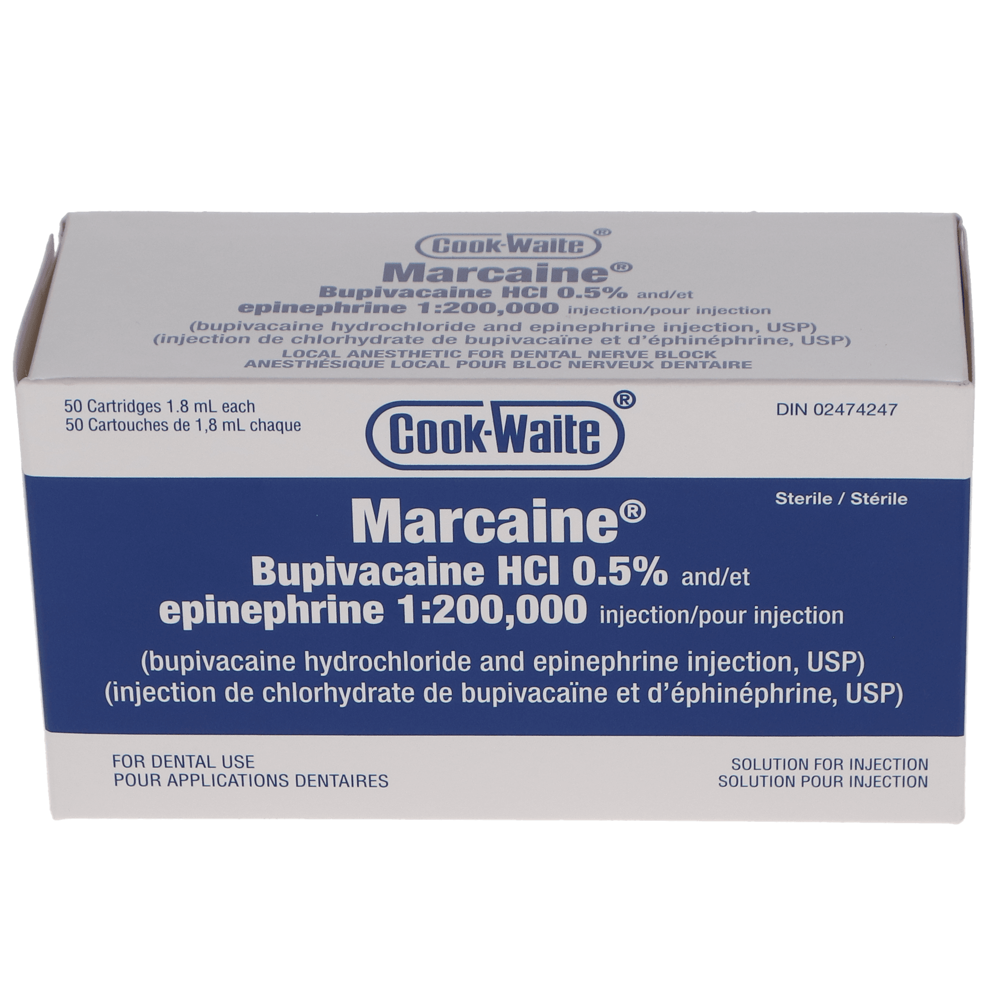 Cook-Waite Marcaine Bupivacaine HCl 0.5% with Epinephrine 1:200,000, 1.8 mL Dental Cartridges, 50/Pk, 99188 thumbnail 4