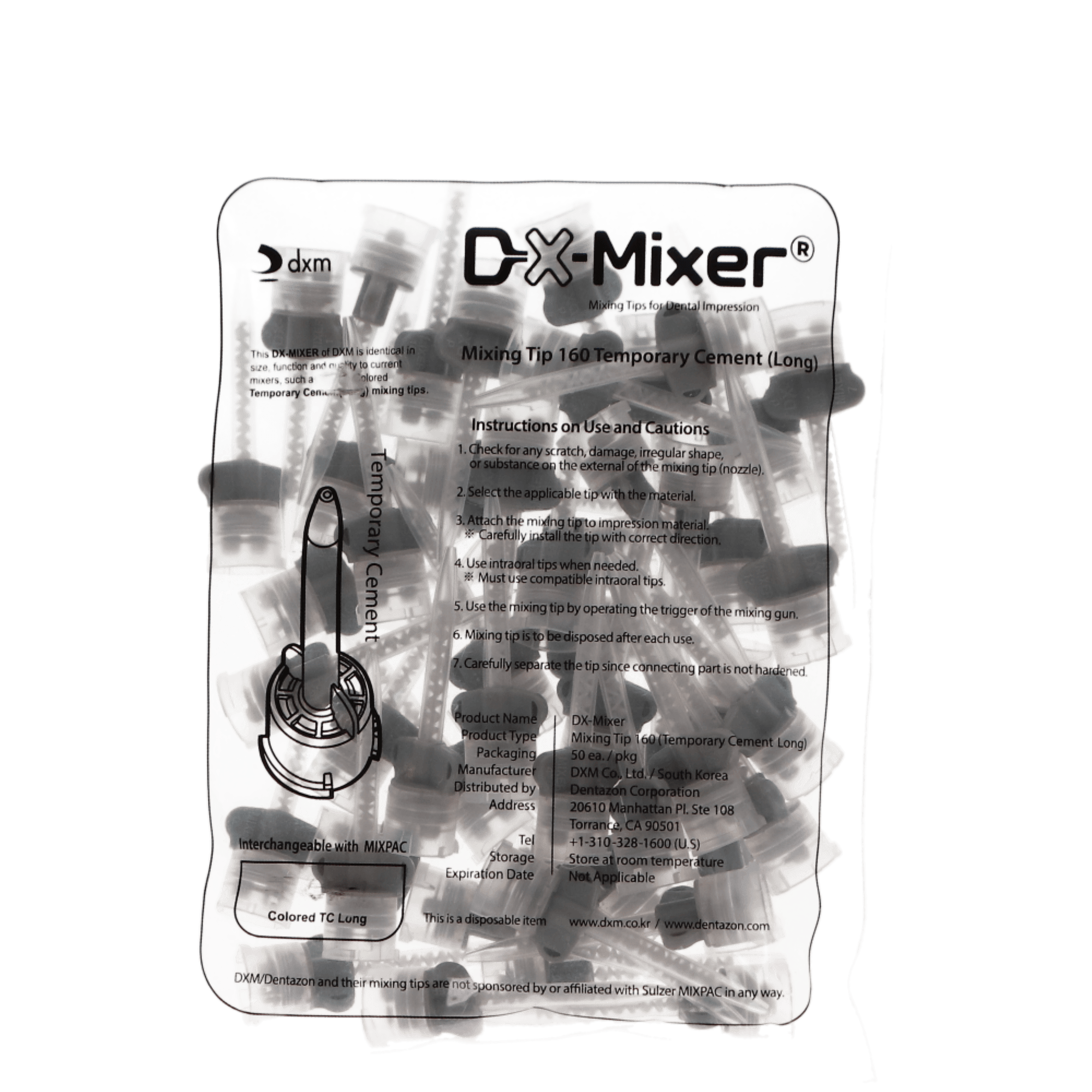 Dentazon DX-Mixer #160 Temporary Cement Long Mixing Tip, Universal, 1:1, Gray Wings, 48/Pk, DX-4000CL thumbnail 4