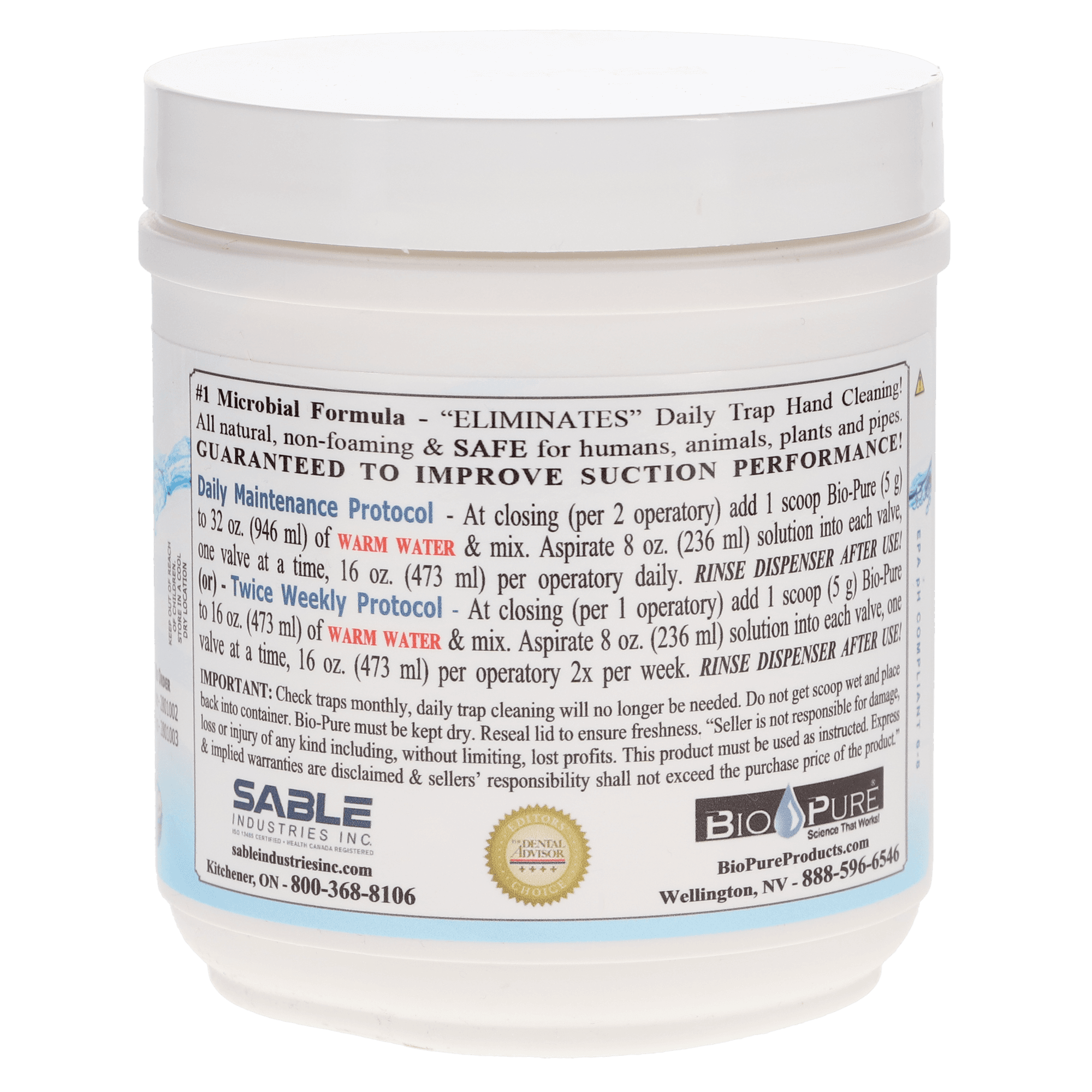Bio-Pure eVac System Maintenance Cleaner, Powder, 14 oz Jar, 1/Pk, 2801002 thumbnail 5