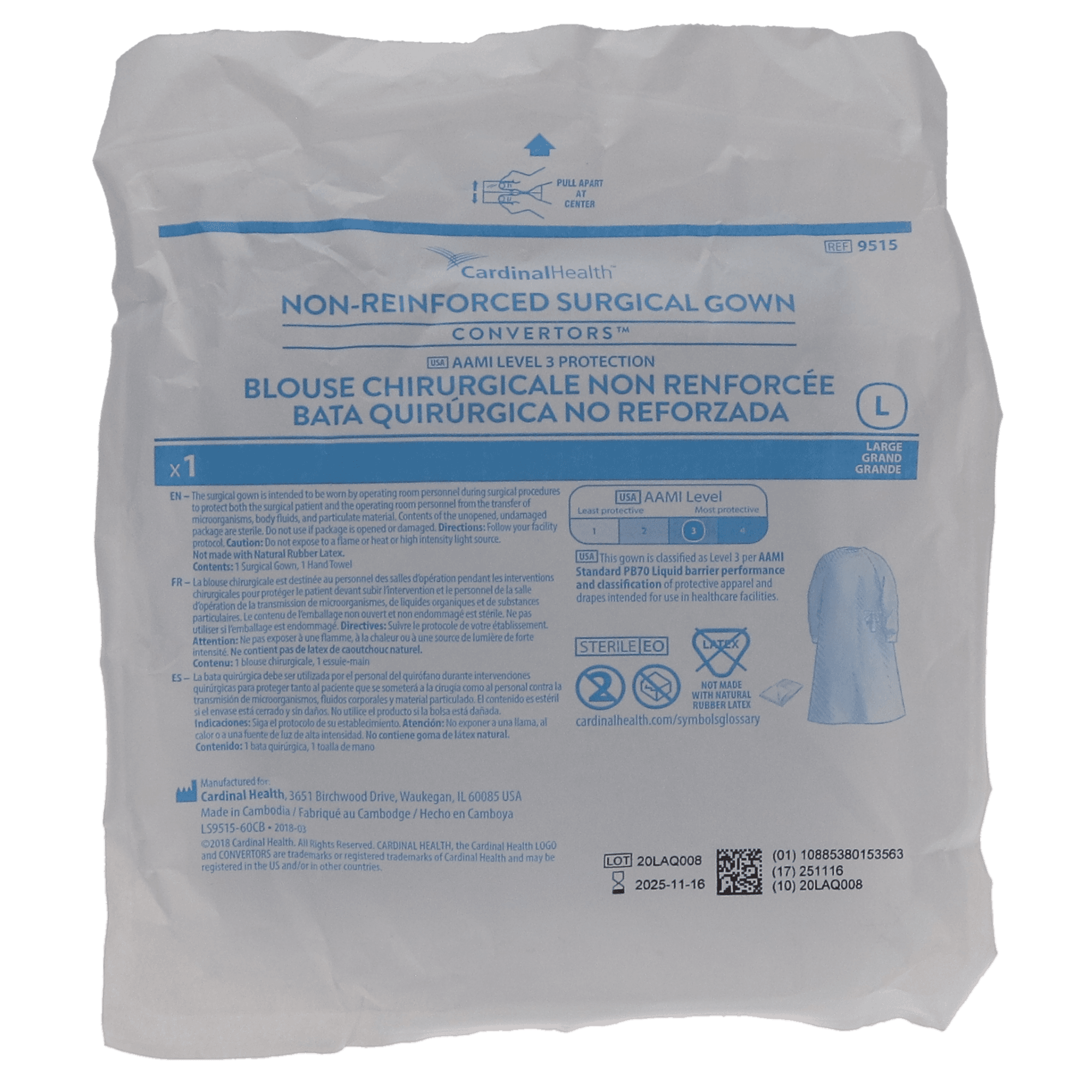 Astound® Standard Surgical Gown, AAMI Level 3, Non-Reinforced, Sterile, Large, Blue, 20/Case, IC9515 thumbnail 2
