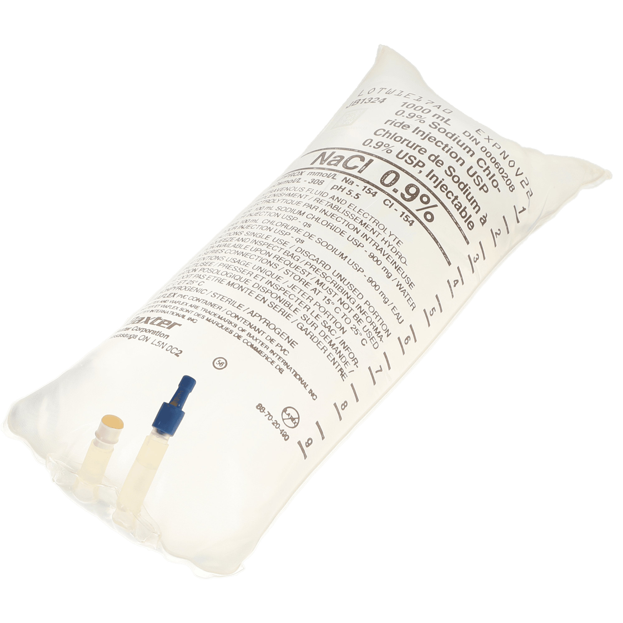0.9% Sodium Chloride (NaCl) Saline Injection, USP, IV Bag, 1000 ml, 1/Pk, JB1324 - 0.9% Sodium Chloride (NaCl) Saline Injection, USP, Bag, 1000 ml, 1/Pk, JB1324 - Image 1