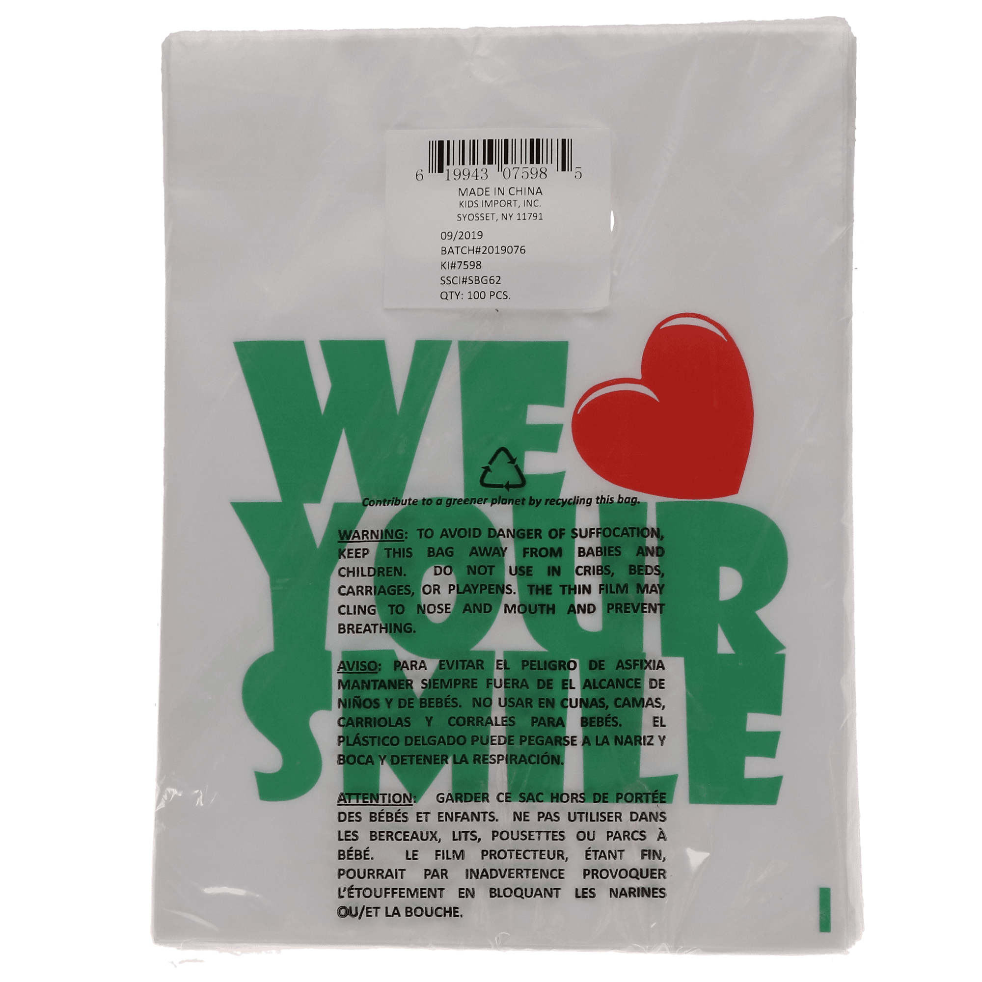We Love Your Smile Patient Bags, Small, White, 7.5" x 9", 100/Pk, SBG62 thumbnail 5