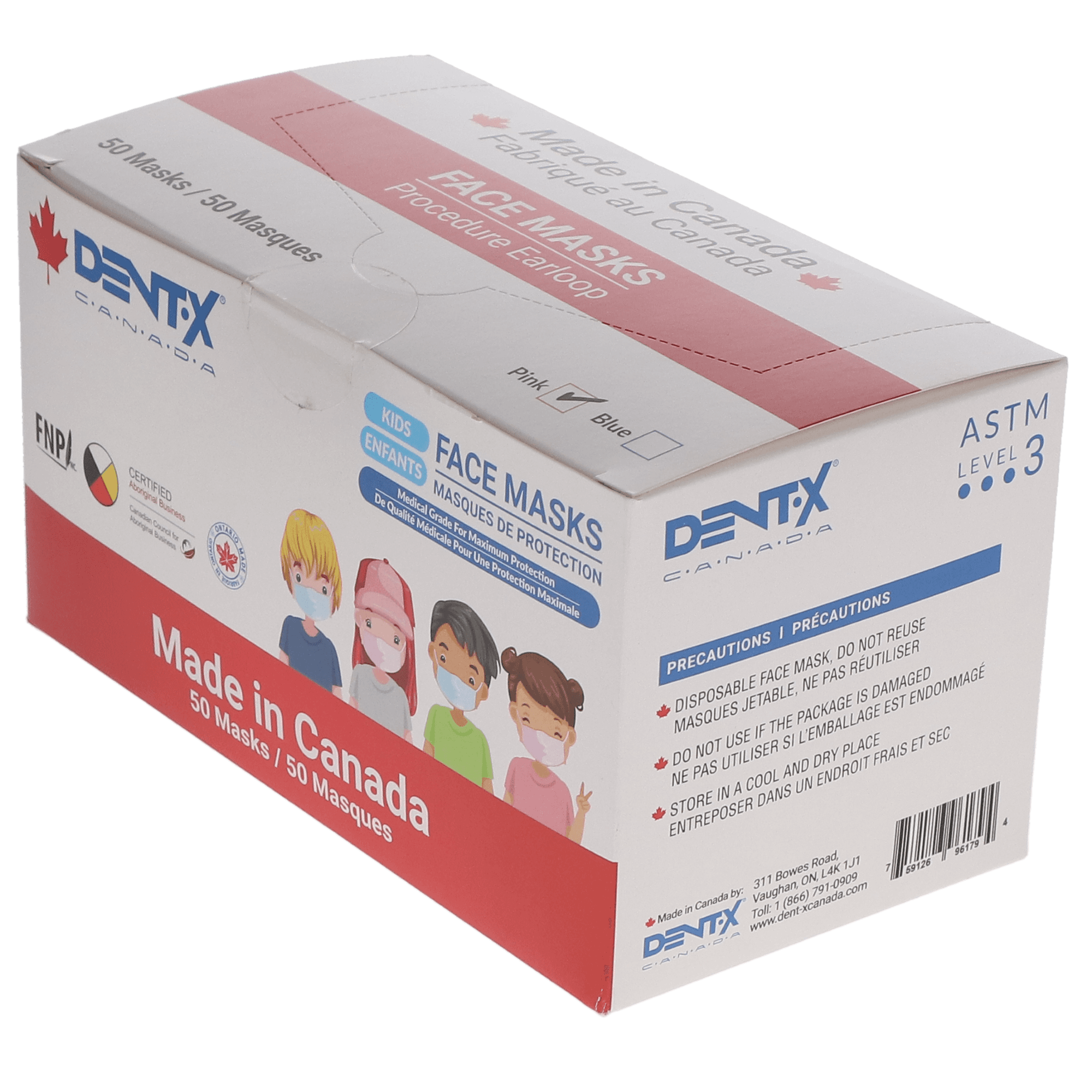 Dent-X Kids Face Masks, ASTM Level 3, Pink, 50/Box, DXKIDSB-50 (Discontinued) thumbnail 2