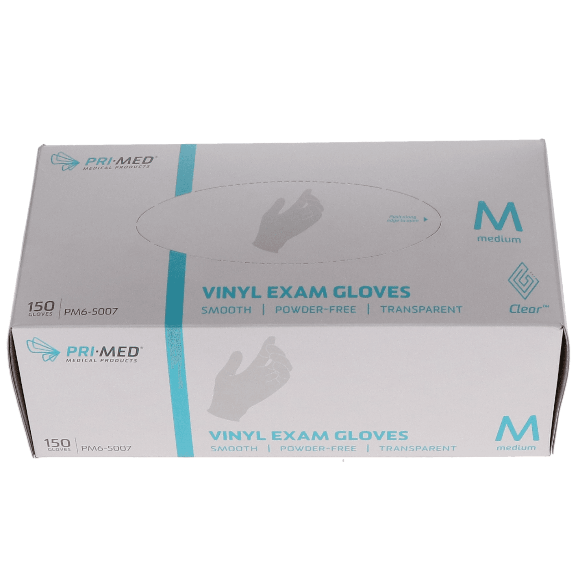 Primed Clear Vinyl Exam Gloves, Powder Free, Medium, 150/Box, PM6-5007 - Clear, Vinyl Exam Gloves, 150/Box, Medium, PM6-5007 - Image 1