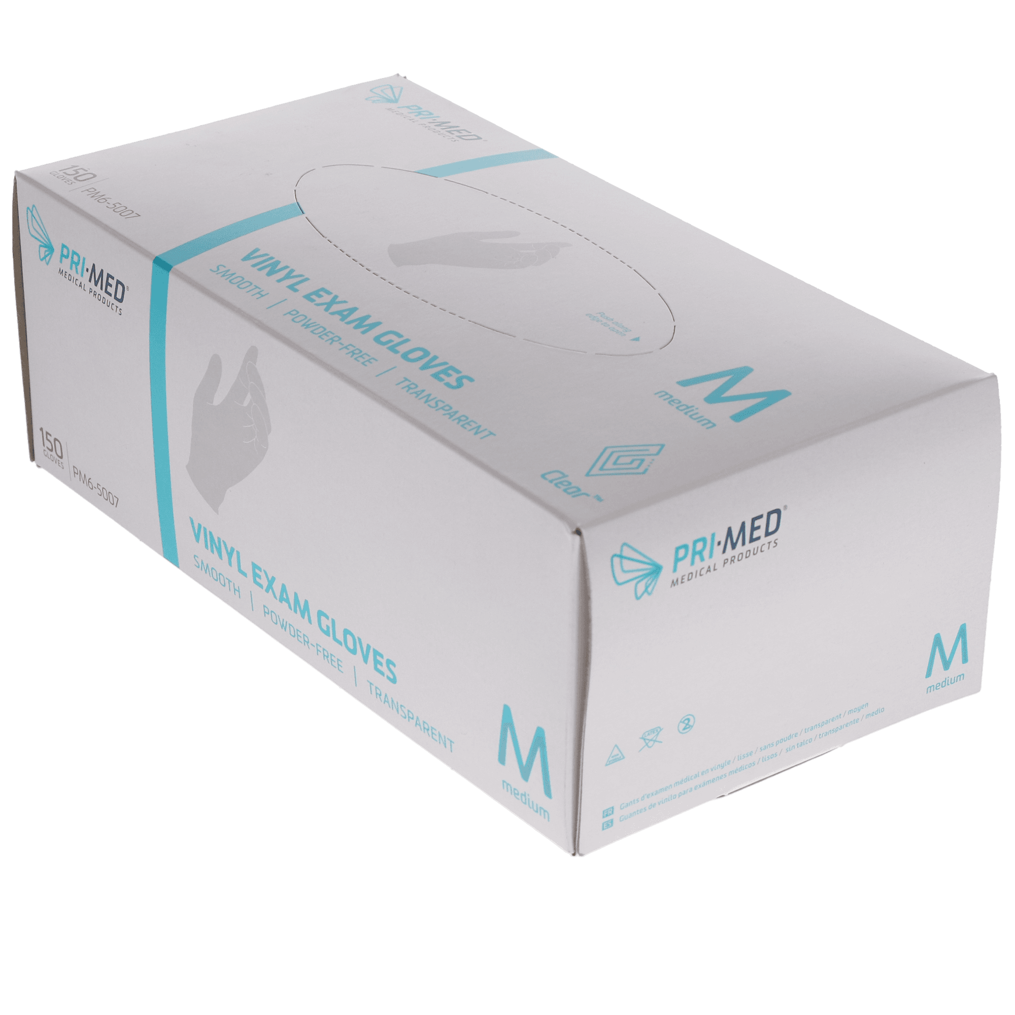 Primed Clear Vinyl Exam Gloves, Powder Free, Medium, 150/Box, PM6-5007 thumbnail 2