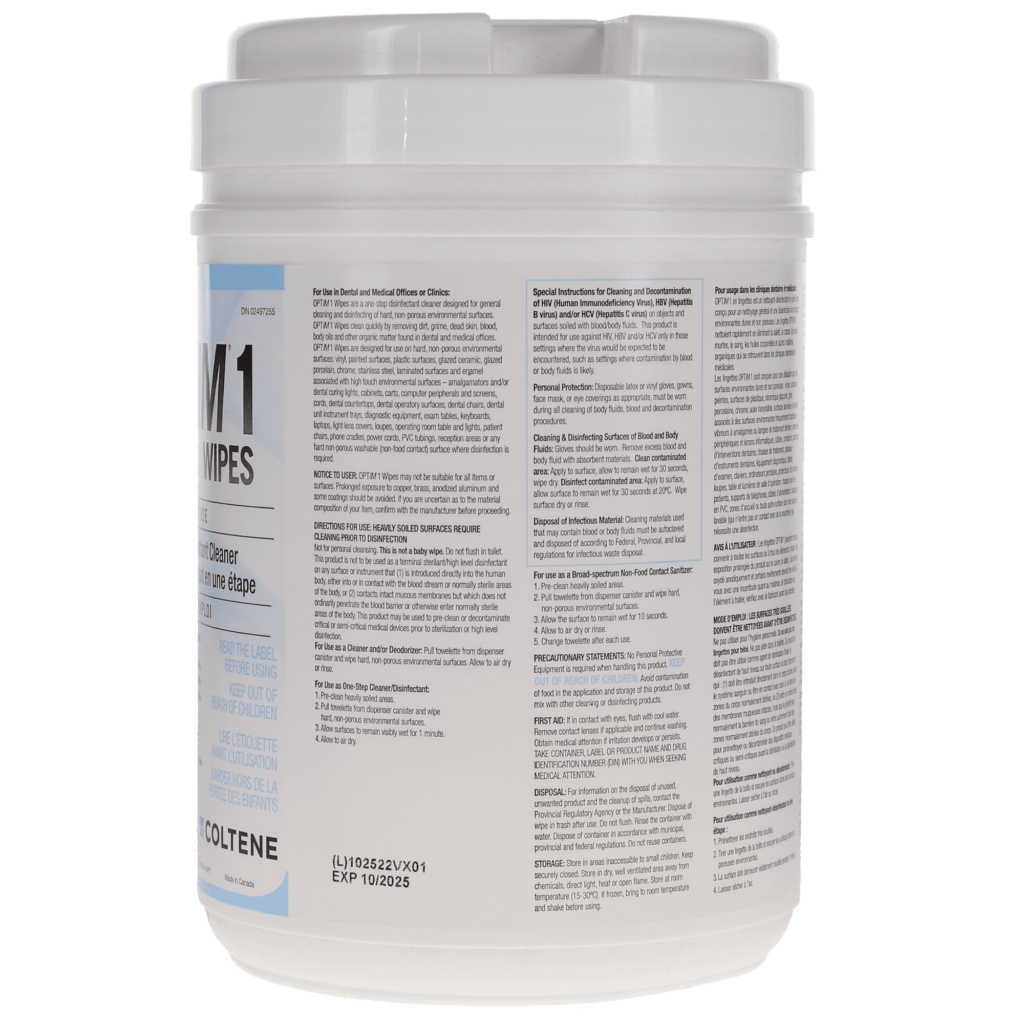 Optim 1 Pre-Saturated Disinfectant Wipes, 6" x 7", 160 Sheets/Can, SCI1W12 - Optim 1 Pre-Saturated Wipes, RTU, 6" x 7", 160 Sheets/Pk, SCI1W12 - Image 1