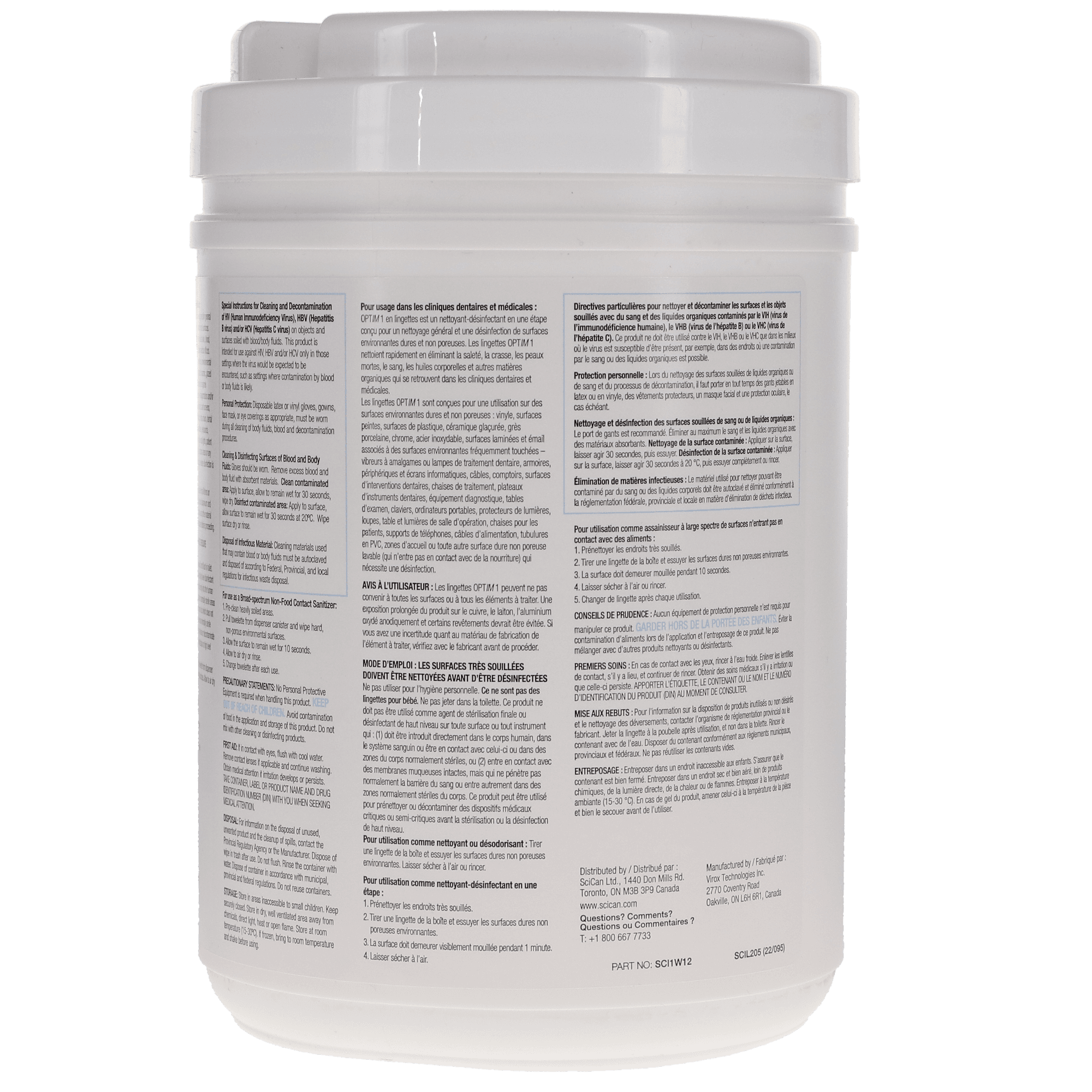 Optim 1 Pre-Saturated Disinfectant Wipes, 6" x 7", 160 Sheets/Can, SCI1W12 thumbnail 2