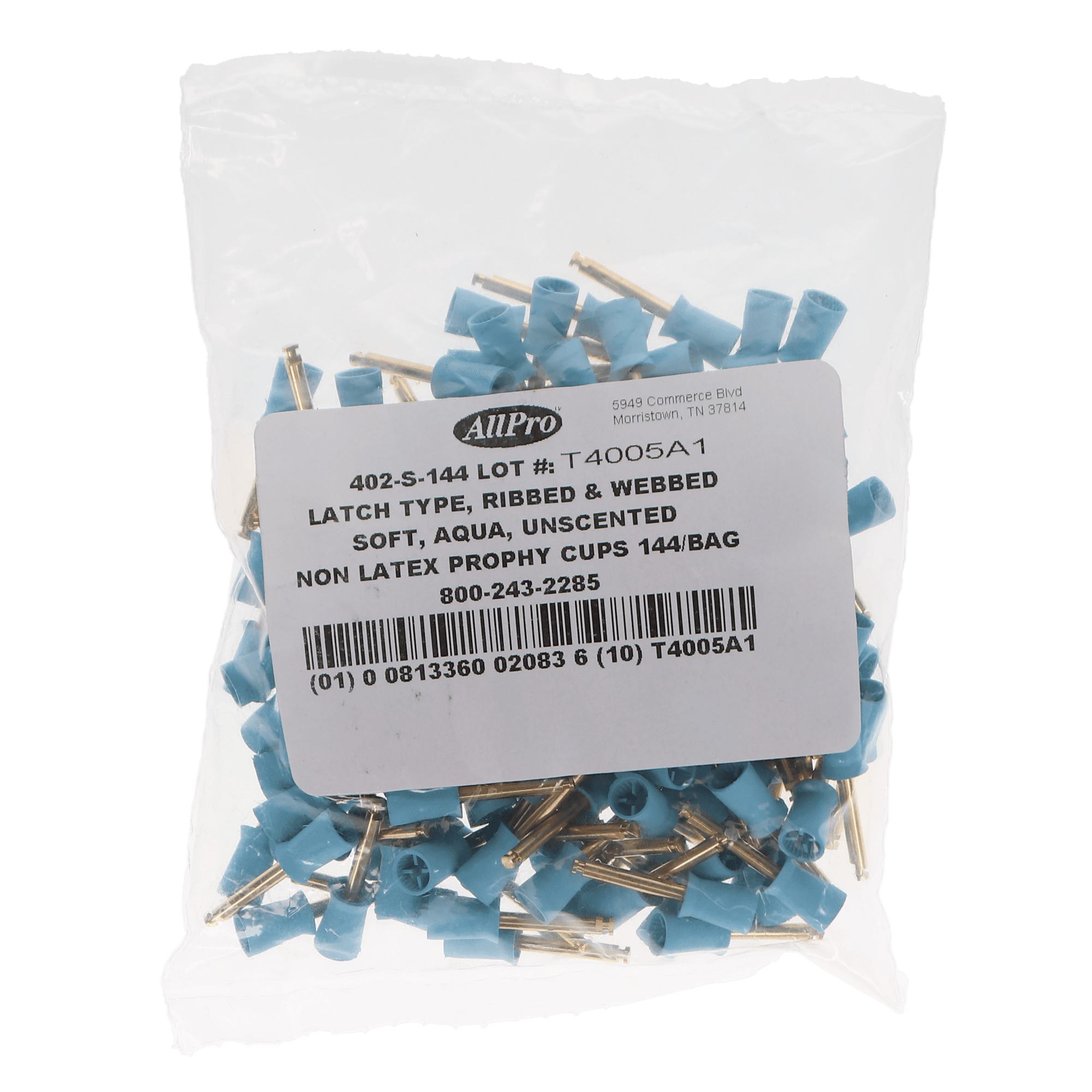 AllPro Nonlatex Prophy Cups, Latch Mandrel, Ribbed & Webbed, Soft Aqua, Unscented, 144/Pkg, 402-S-144 thumbnail 5