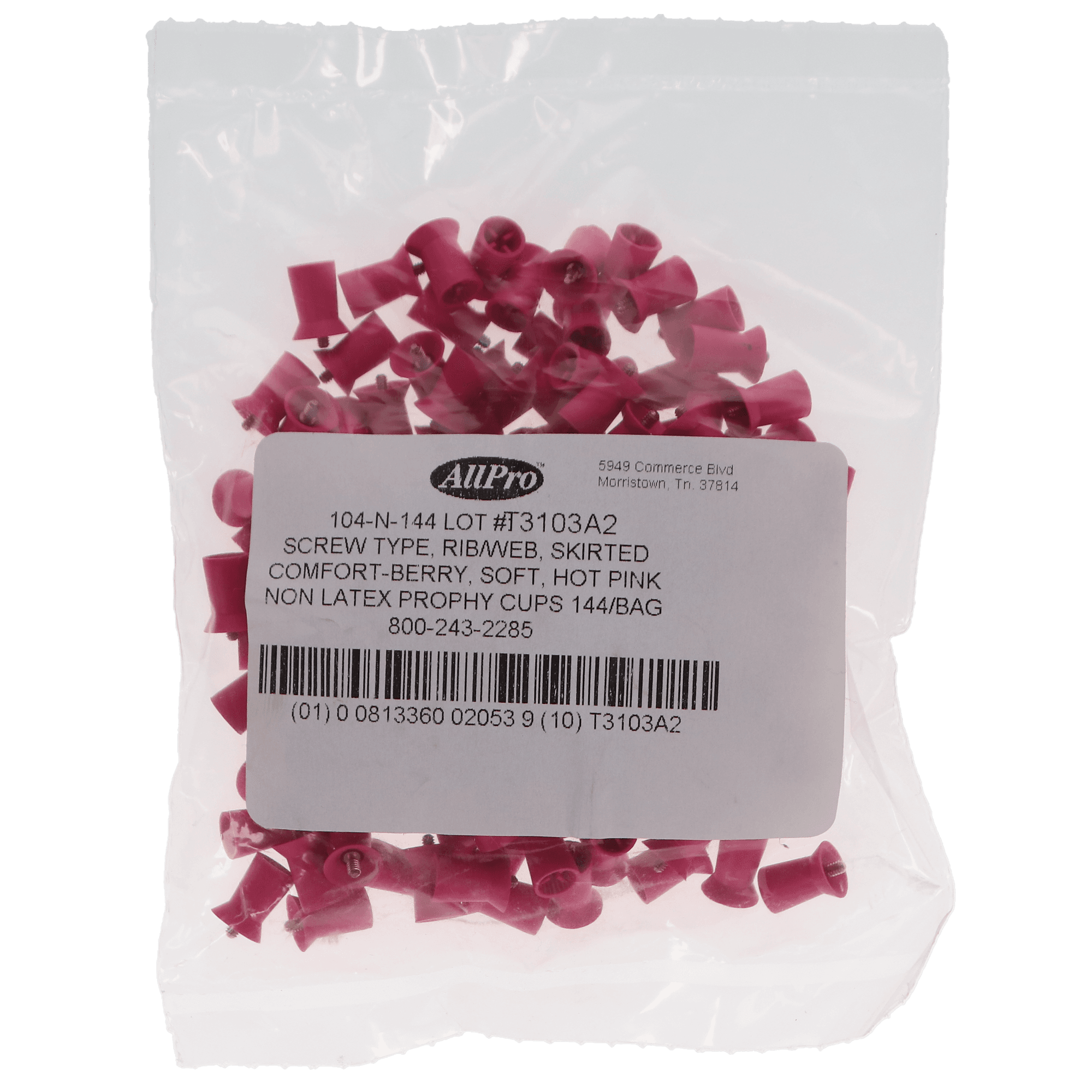 AllPro Nonlatex Prophy Cups, Screw Type, Square Rib & Web, Skirted, Comfort-Berry (Hot Pink), 144/Pk, 104-N-144 thumbnail 4