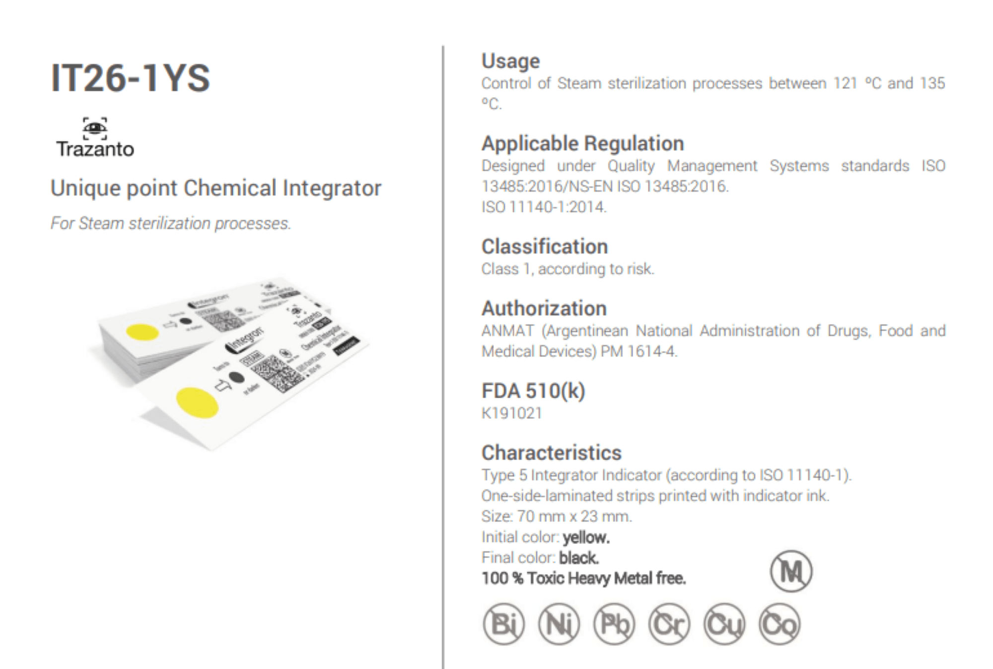 Terragene Integron Type 5 Chemical Integrator for Steam Sterilization, 200/Pk, IT26-1YS thumbnail 2