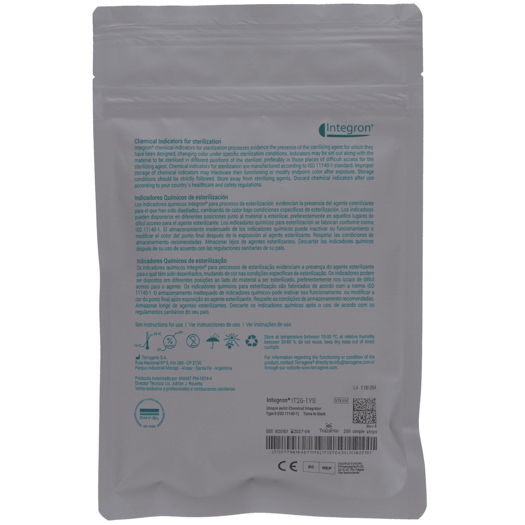 Terragene Integron Type 5 Chemical Integrator for Steam Sterilization, 200/Pk, IT26-1YS thumbnail 3