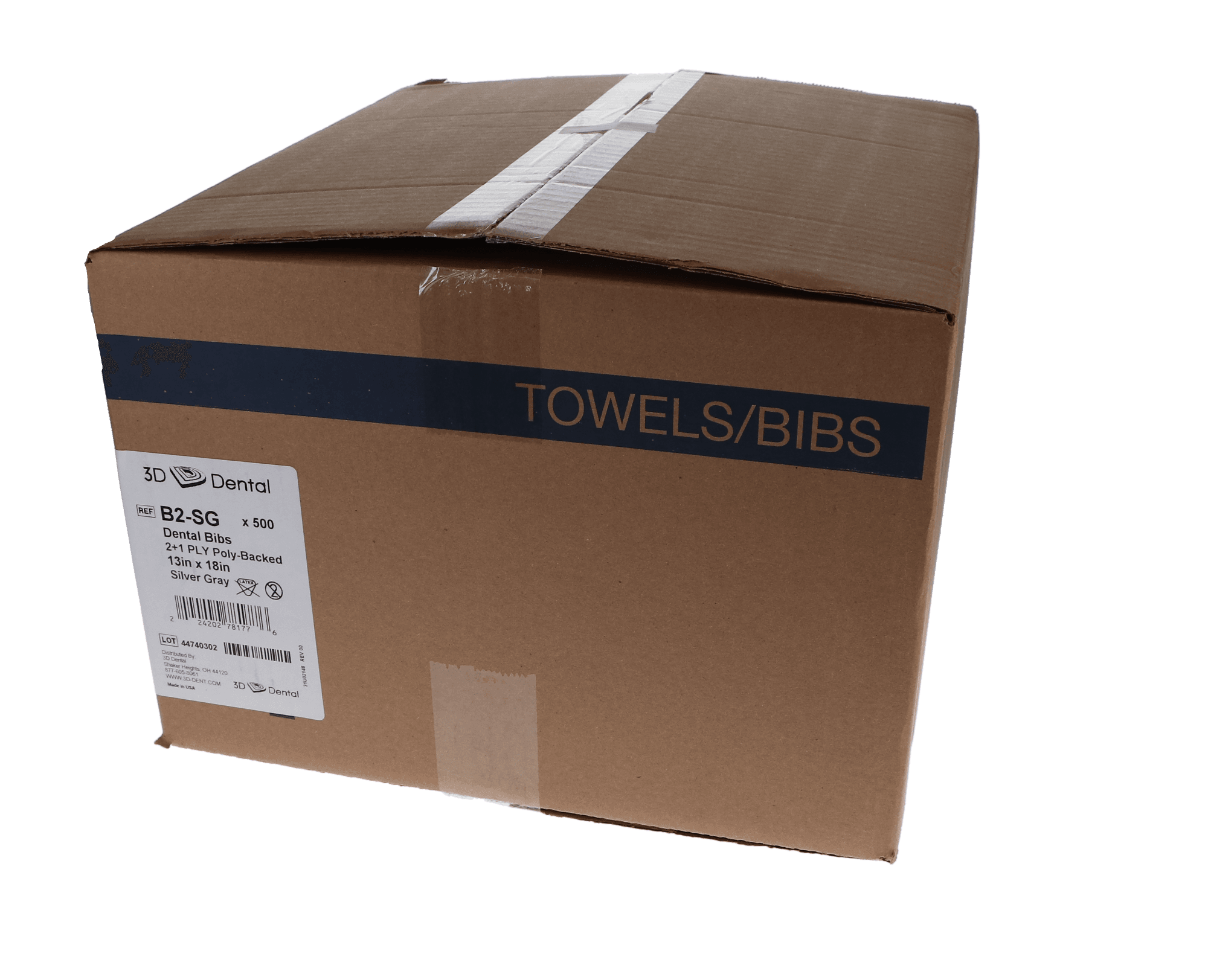 The Essentials Disposable Patient Bibs, 2+1 Ply (2-Ply Cellulose with Poly-Back Film), 13" x 18", Silver/Gray, 500/Case, B2-SG thumbnail 4