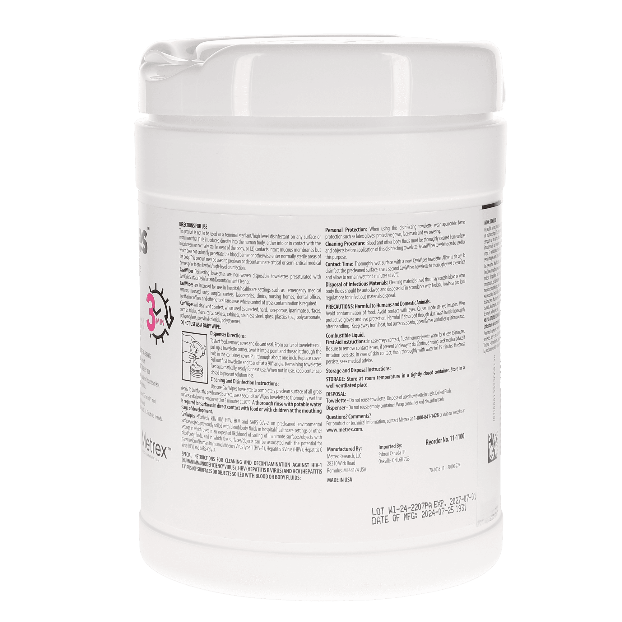 Metrex CaviWipes Disposable Surface Disinfectant Wipes, Large, 6" x 6.75", 160 Wipes/Pack - CaviWipes, 6" x 6.75", Large, 160 Wipes/Pk - Image 1