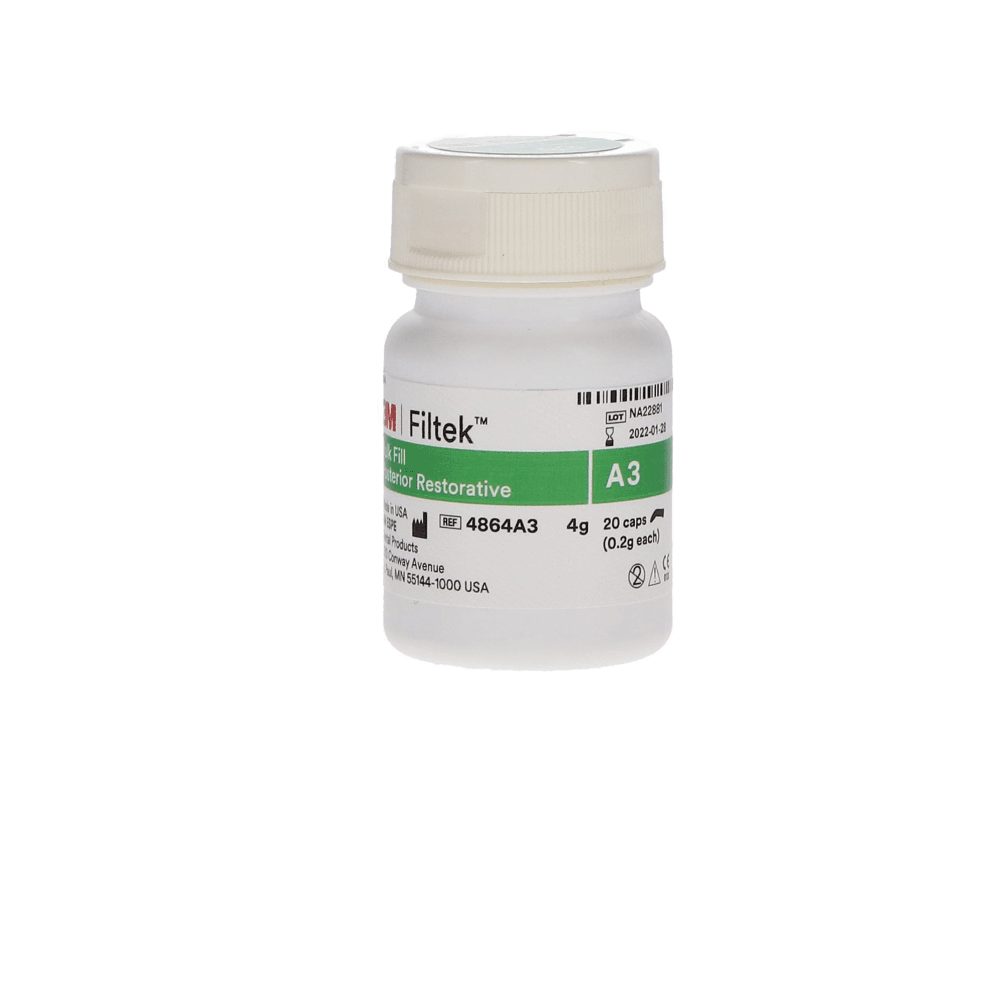 Filtek Bulk Fill Posterior Restorative, Capsules, 0.2 g, Shade A3, 20/Pk - Filtek Bulk Fill Posterior, Capsules, 0.2 g, A3, 20/Pk - Image 1