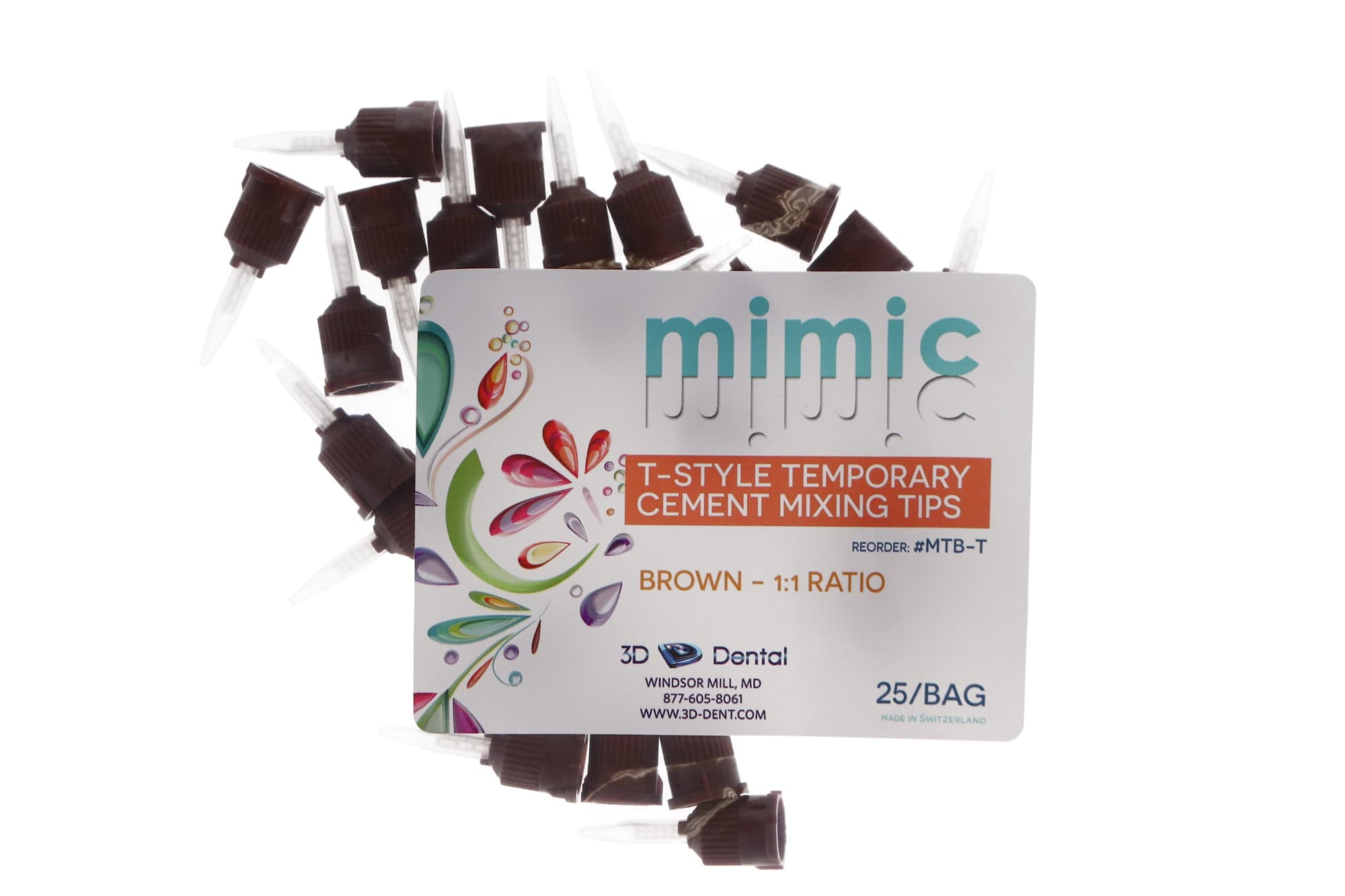 3D Dental Temporary Cement T-Style Mixing Tips, 1:1, Brown, Blunt End, 25/Pk, MTB-T thumbnail 4