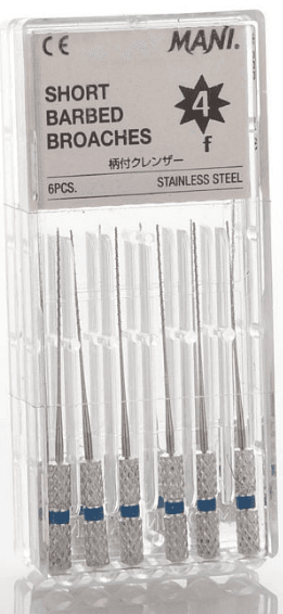 Mani Short Barbed Broaches with Metal Handle, Non-Sterile, 21 mm, #2, XXF, 6/Pk - Short Barbed Broaches with Metal Handle, Non-Sterile, 21 mm, # 2, XXF, 6/Pk - Image 1