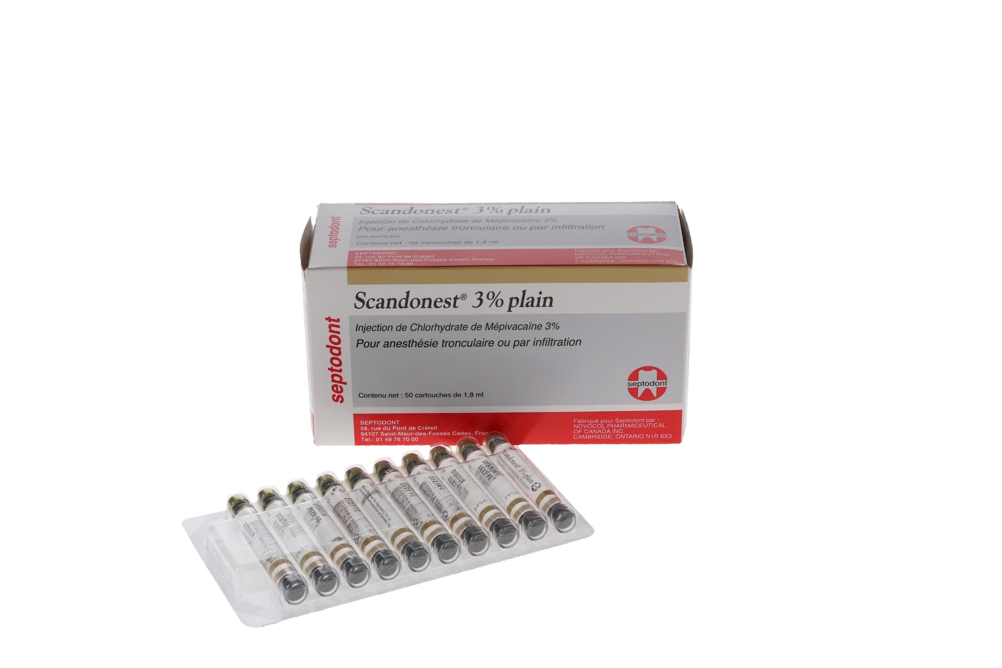Scandonest Mepivacaine Plain HCl 3% Dental Anesthetic Cartridges, 1.7 ml, 50/Pk, 99203 thumbnail 2