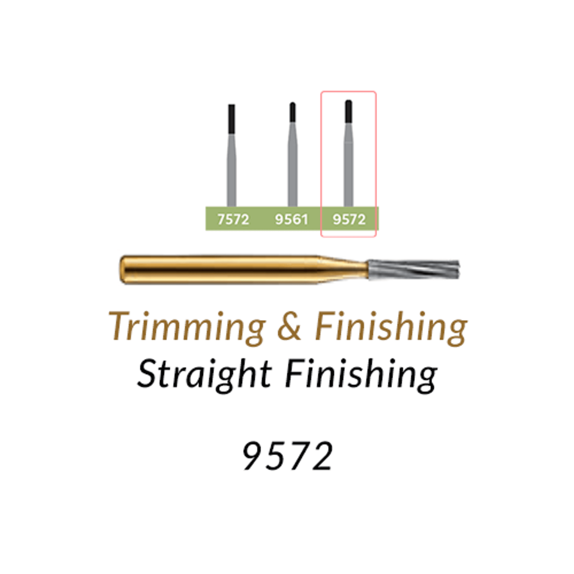 SS White FG #9572 30-Blade Trimming & Finishing Carbide Bur, Straight, Friction Grip, 5/Pk, 14372-5 - 30-Blade Trimming &amp; Finishing Carbide Burs, FG, Straight, # 9572, 5/Pk - Image 1