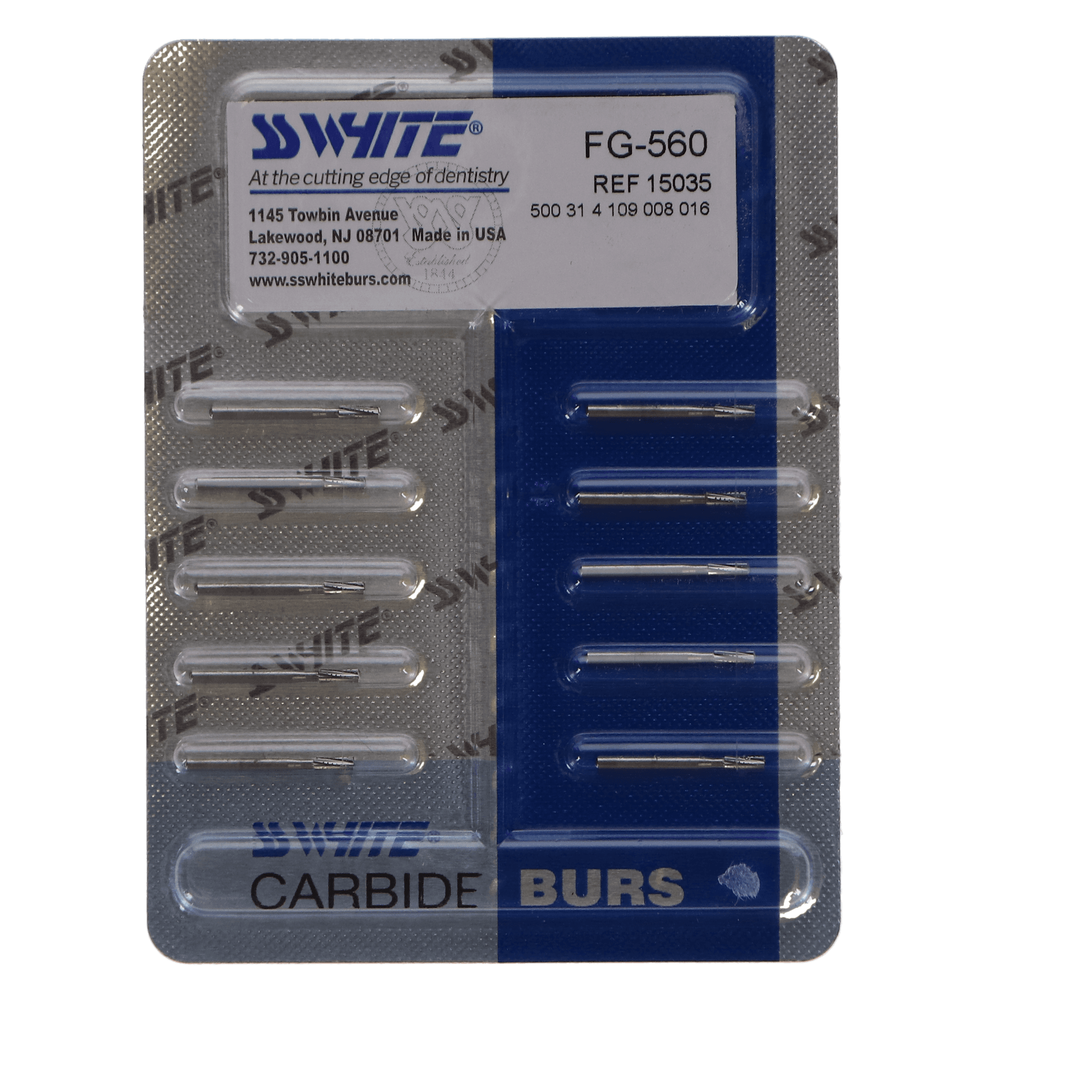 SS White #560 FG Straight Fissure Flat End Cross Cut Carbide Bur, 1.6 mm Diameter, 4.5 mm Length, 10/Pk, 15035 thumbnail 6
