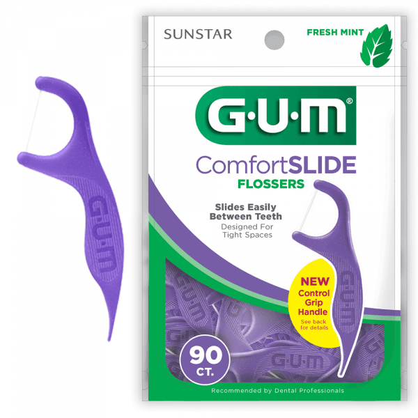 GUM Eez-Thru Comfort Slide Flosser, PTFE, 2 Flossers, Waffle Handle, 48/Pk, 887PQ - Gum Eez-Thru, PTFE, Comfort Slide Flosser, 2 Flossers, Waffle Handle, 48/Pk, 887PQ - Image 1