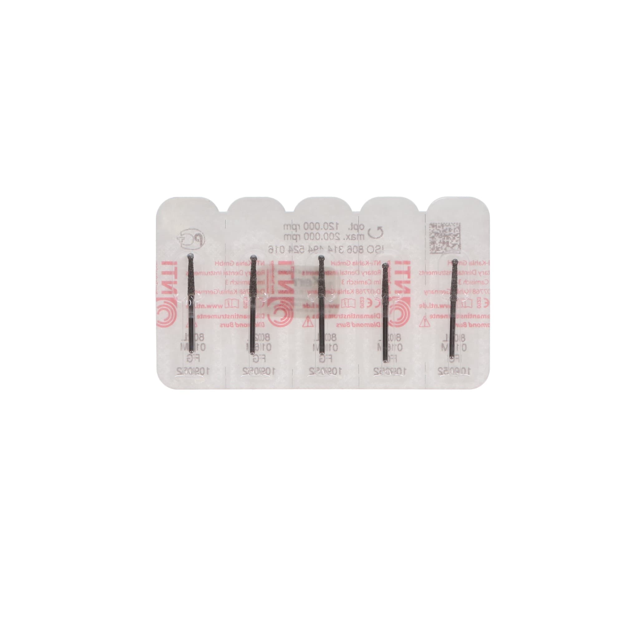 NTI Diamond Bur, FG, Round with Collar, #802L, 1.6 mm, Medium Grit, 5/Pk, M802L-016 thumbnail 5