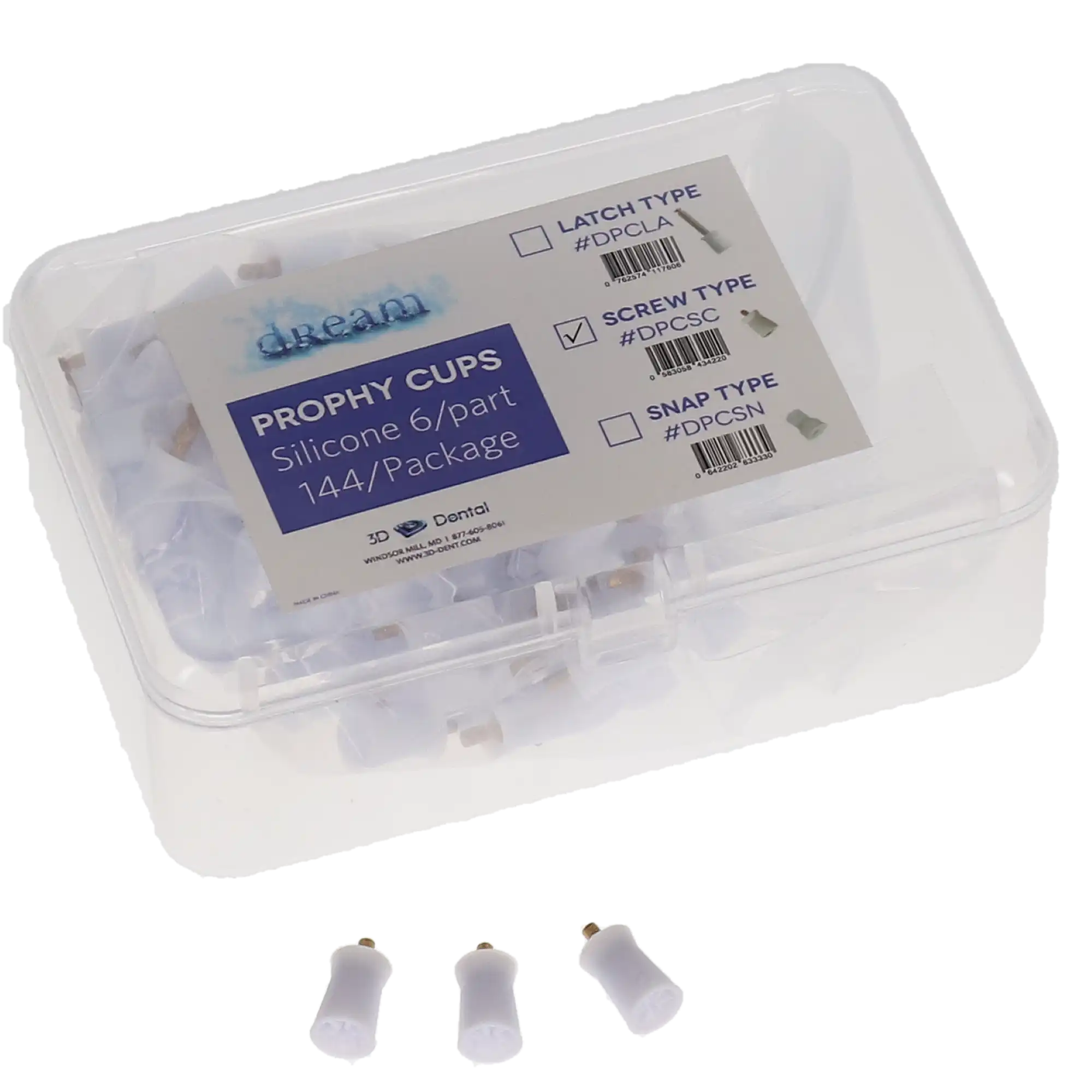 Dream Disposable Prophy Cups, Silicone Soft, Screw Type, Webbed, White, 144/Pk, DPCSC thumbnail 3