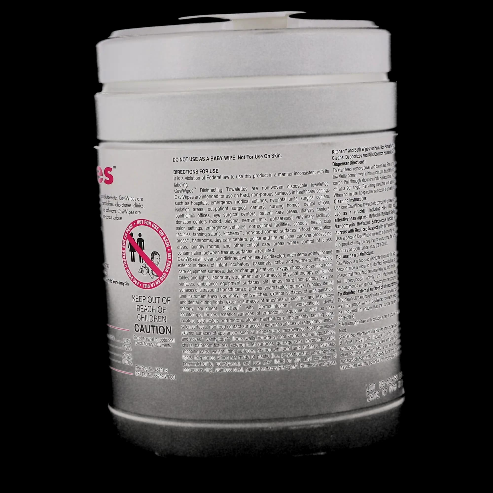 Metrex CaviWipes Disinfectant Towelettes, Large 6" x 6.75", 220/Canister, 10-1090 thumbnail 2