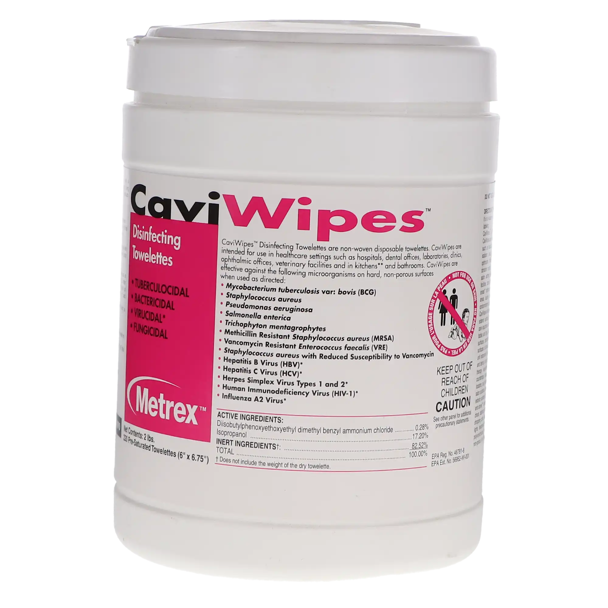 Metrex CaviWipes Disinfectant Towelettes, Large 6" x 6.75", 220/Canister, 10-1090 thumbnail 5