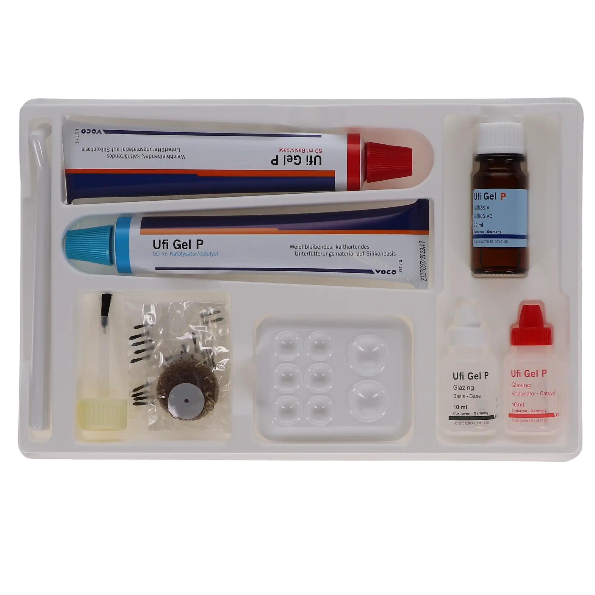 Ufi Gel P Permanent Soft A-Silicone Relining Material - Tubes Set (50 ml Base, 50 ml Catalyst, 10 ml Glazing Base, 10 ml Glazing Catalyst, 10 ml Adhesive, Accessories), Ref 2070 thumbnail 3