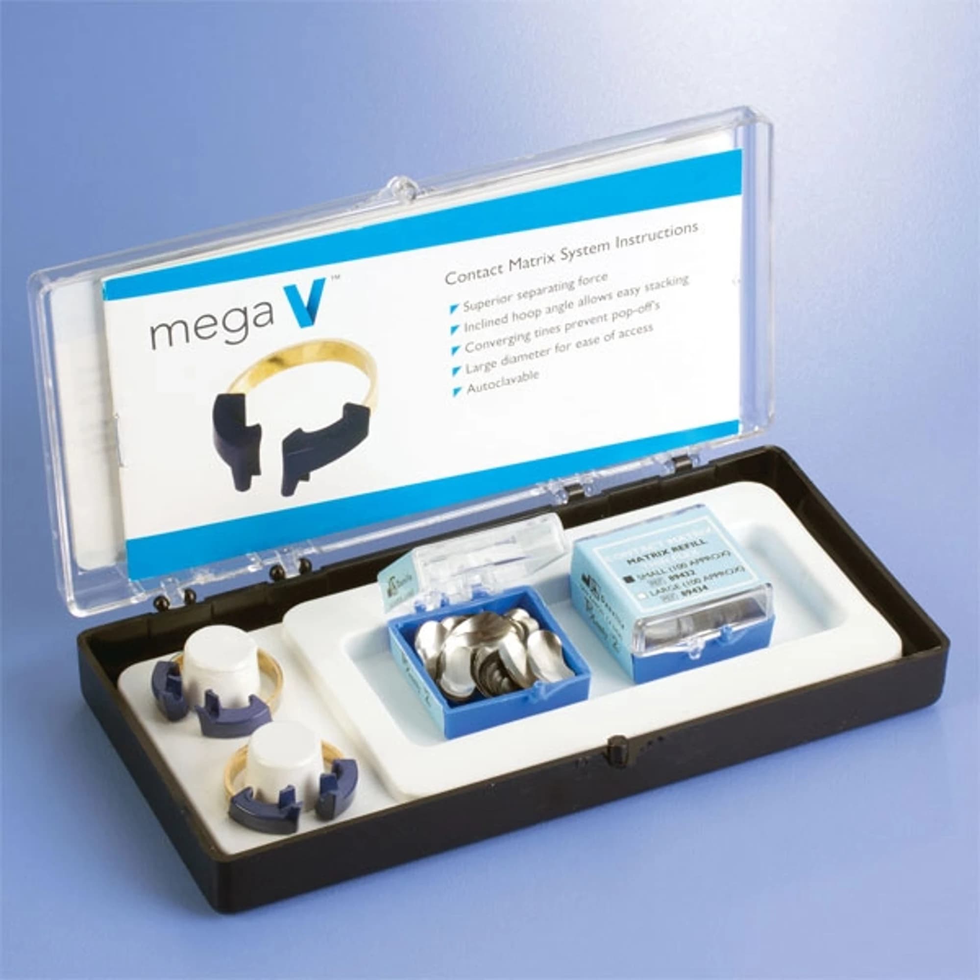 Danville Materials Contact Matrix Sectional System Mega V Ring Clinical Trial Kit, 2 Mega Rings, 50 Small & 50 Large Thin Flex Matrices, 1/Pk, 94270 - Contact Matrix Sectional System Mega V Ring Clinical Trial Kit, 1/Pk, 94270 - Image 1
