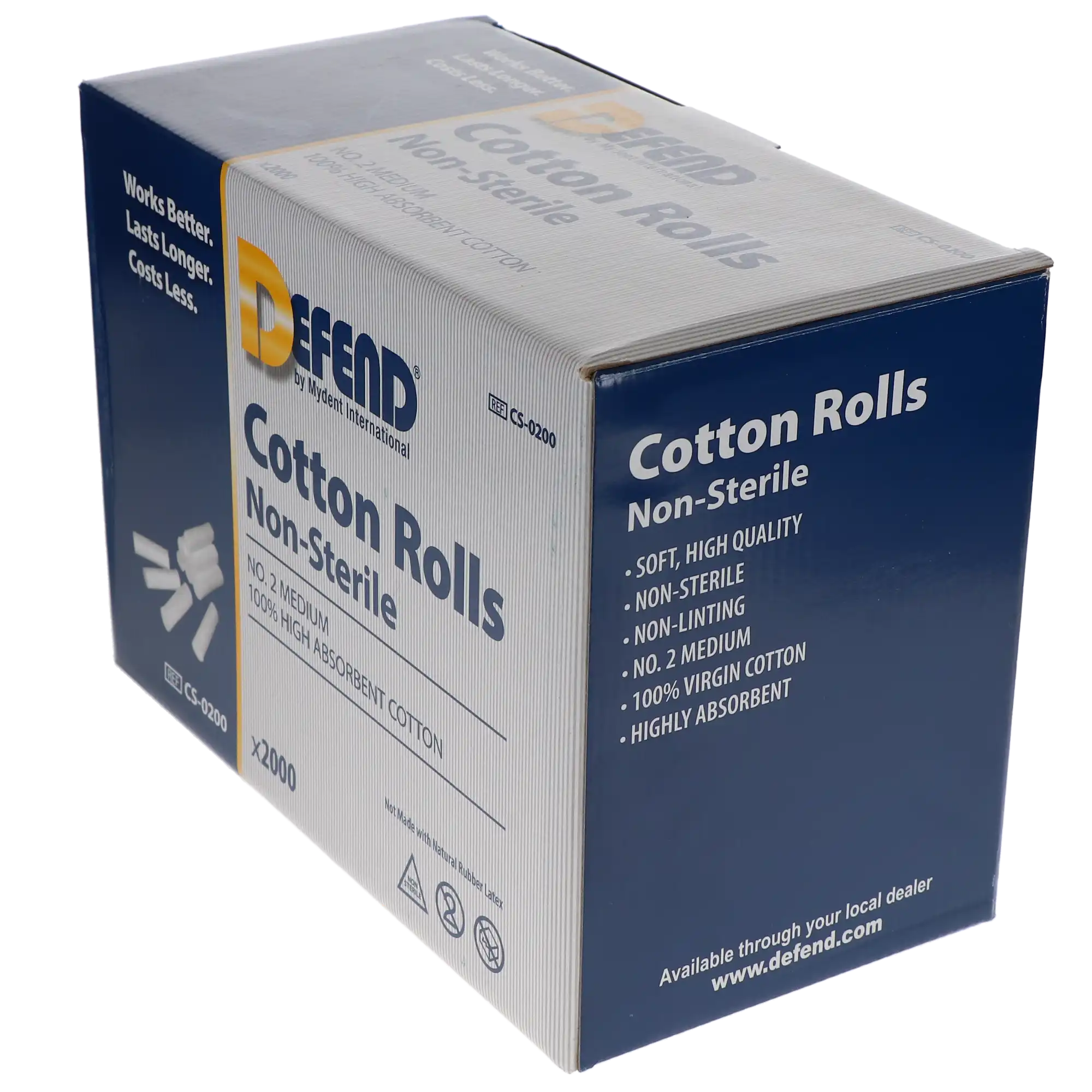 Defend Cotton Rolls, #2 Medium, 1.5" x 3/8", Non-Sterile, 2000/Box, CS-0200 thumbnail 3