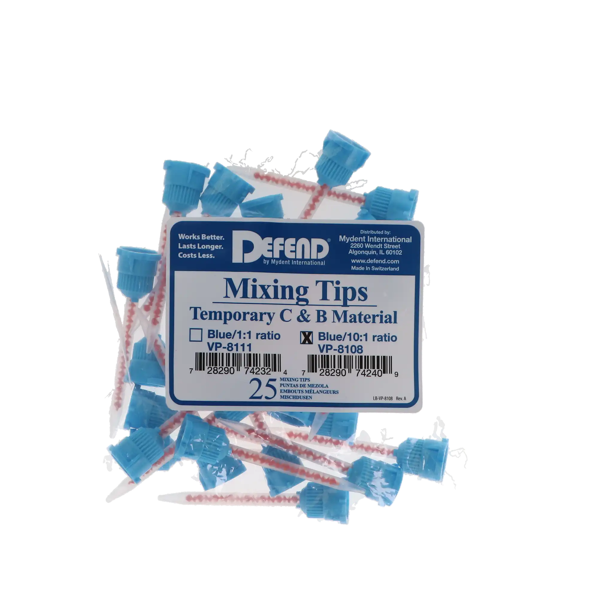 Defend T-Mix Mixing Tips, Crown & Bridge, 10:1/4:1, Blue/Orange, Short, 25/Pk, VP8108T thumbnail 4