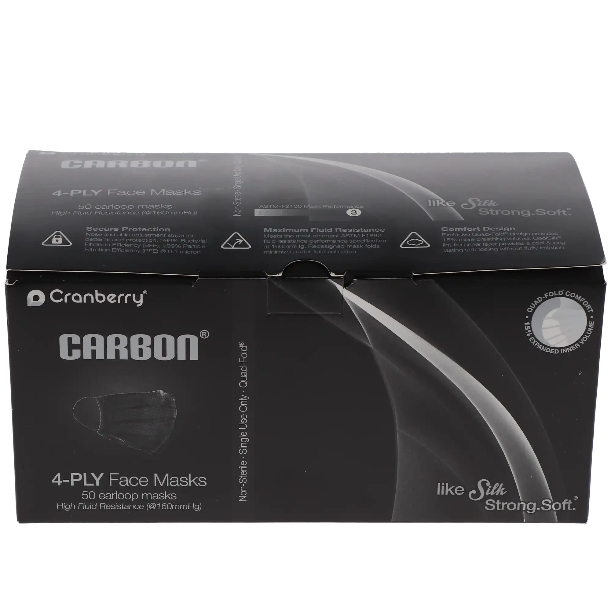 Cranberry Carbon ASTM Level 3 Earloop Face Mask, 4-Ply, Black, 50/Box, C2900K thumbnail 9