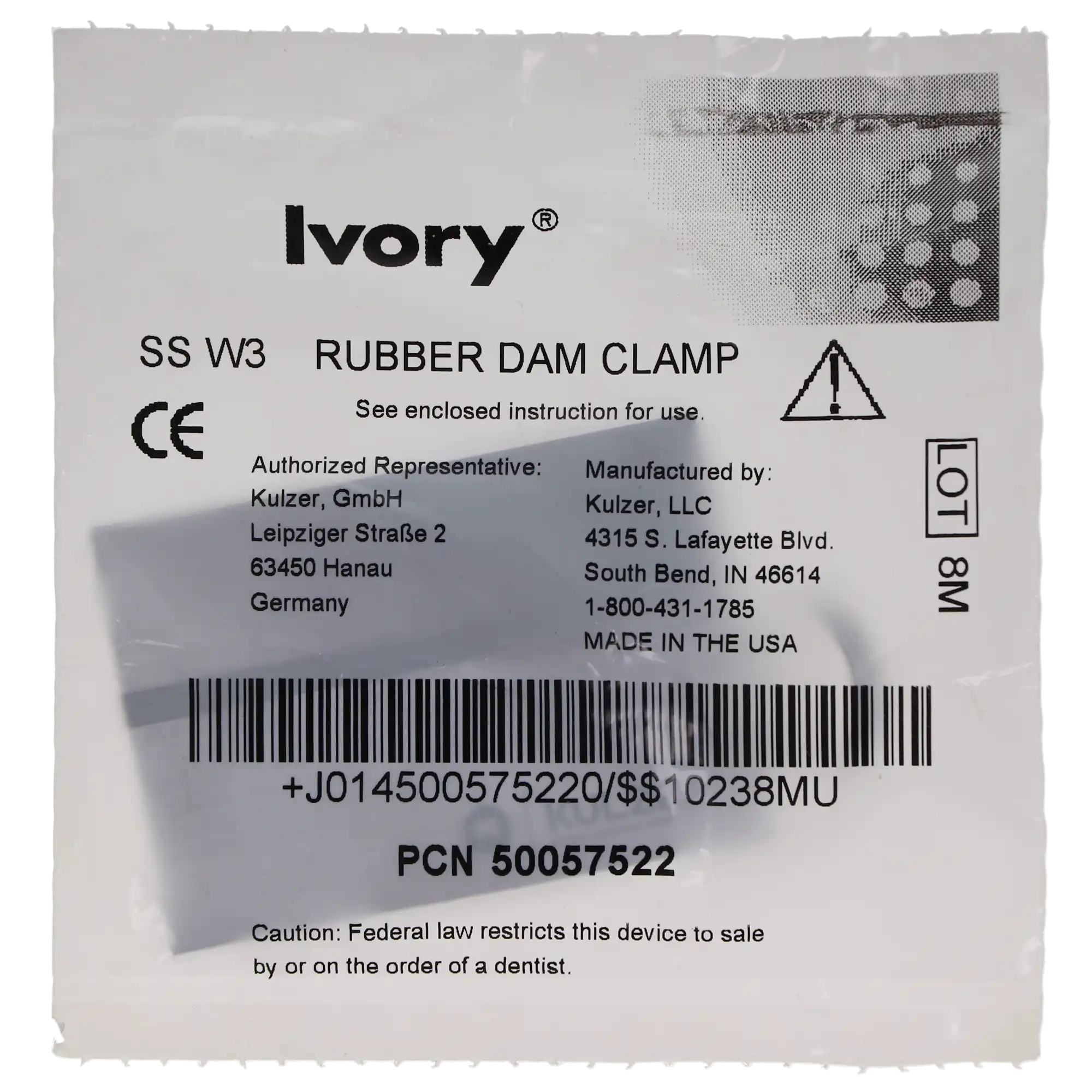 Ivory Stainless Steel Wingless Rubber Dam Clamp #W3, Small Lower Molars, 1 Each, 50057522 thumbnail 7