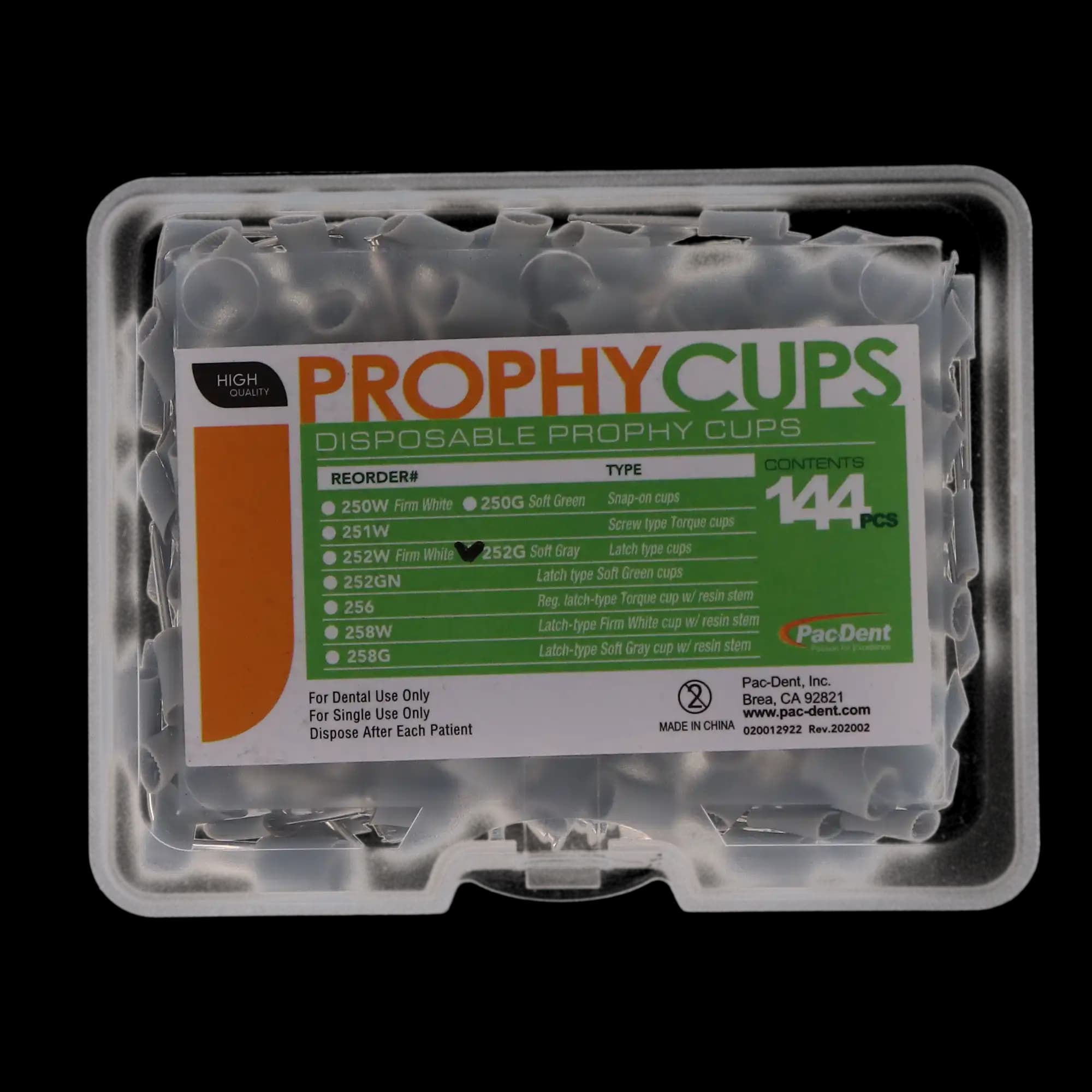 Pac-Dent Disposable Prophy Cups, Latch Type, Soft Gray, 144/Pack, 252G thumbnail 5